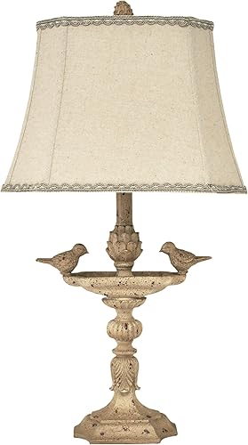 Miniatura 1 de Lámpara de mesa inspirada en pájaros de estilo francés de 26 pulgadas con pantalla de tela de lino y ribete de encaje