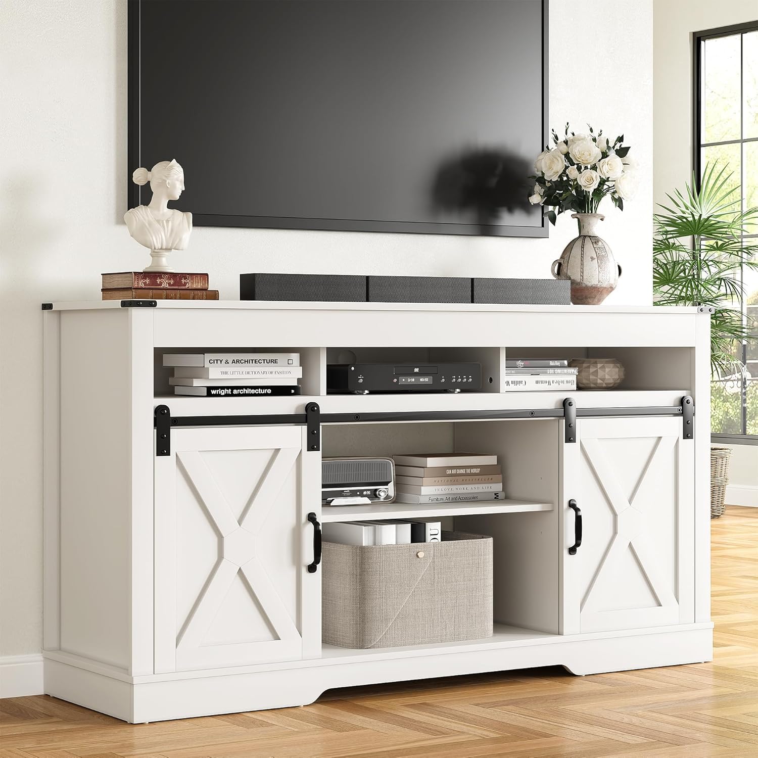 FansaFurn Farmhouse TV Stand for 65+ Inch TV
