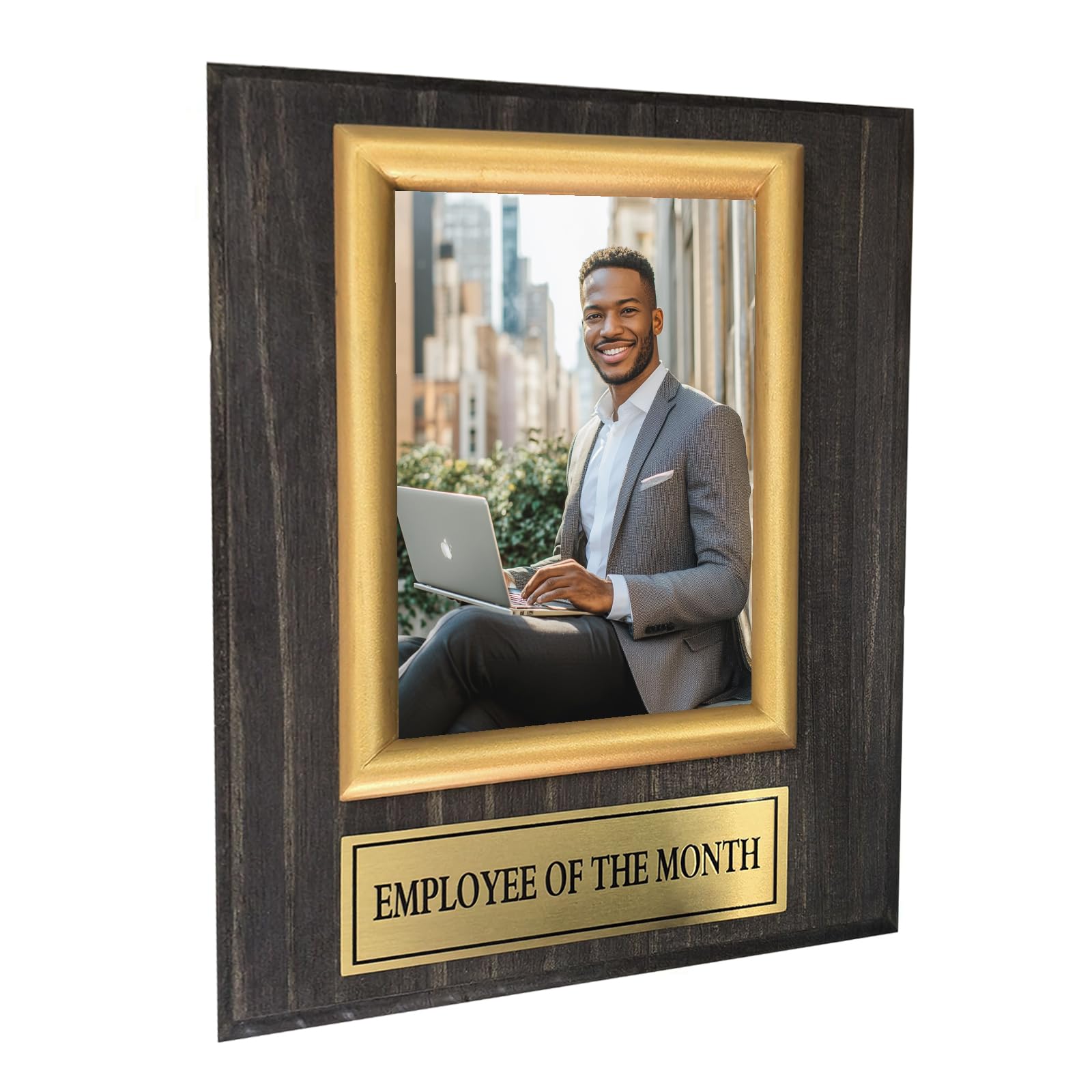 Plaque de récompense de l'employé du mois. Plaque de récompense en bois avec cadre photo d'honneur. La plaque photo de 20,3 x 25,4 cm peut contenir une photo de 10,2 x 15,2 cm. Prix personnalisé pour