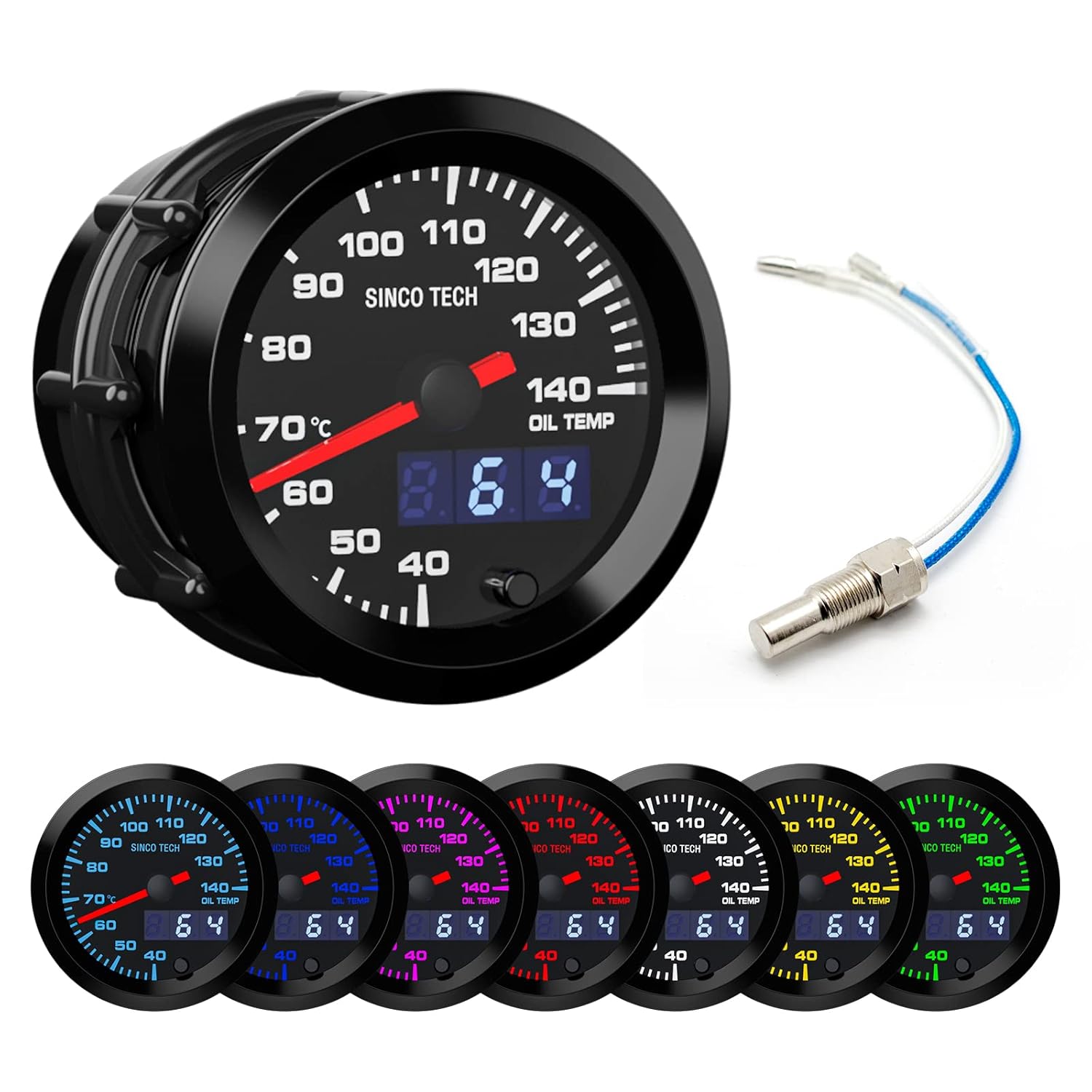 52mm Gauge Car Meter Digital Display Pointer 7 Colors Backlight 12V Universal Gauge Kit…… (Oil Pressure PSI)