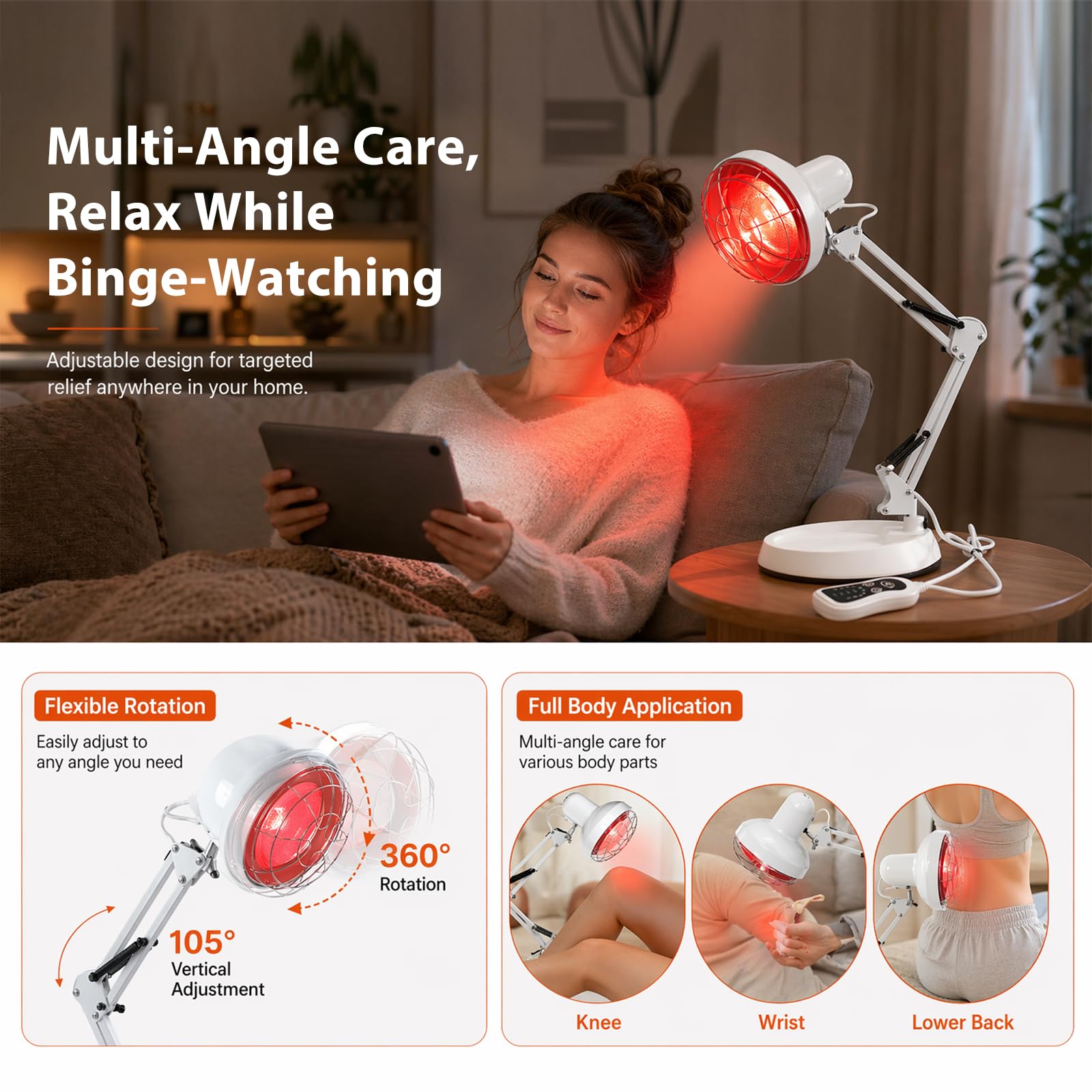 Infrarotlampe 150W mit Timer, Rotlichtlampe Wärmelampe | 10 Temperaturstufen, verstellbarer Hals & Ständer, Infrarotlichtlampe für Zuhause, Wärme & Entspannung