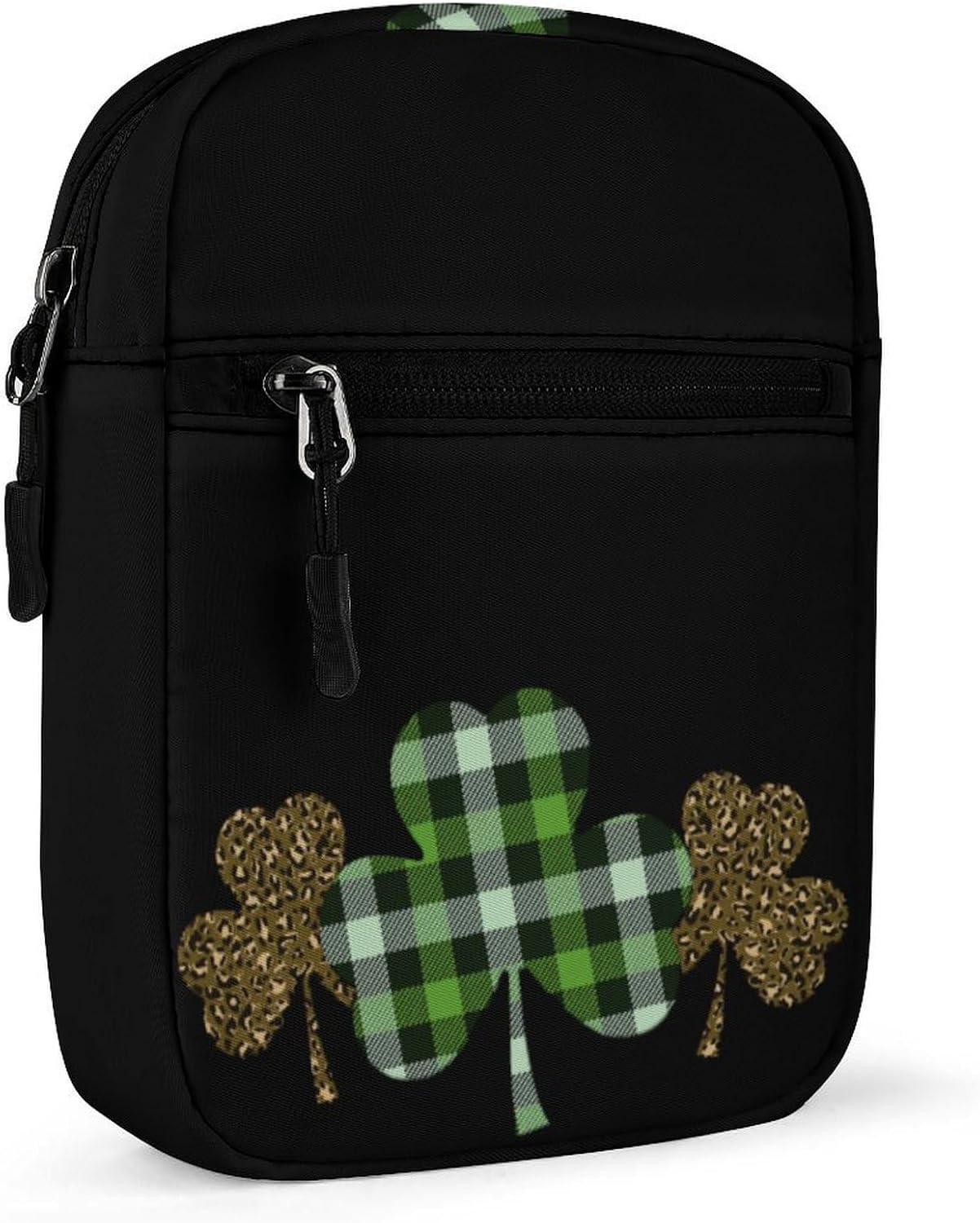 Checkered Plaid Clovers Leopard Print Small Crossbody Bag Sling Shoulder Satchel