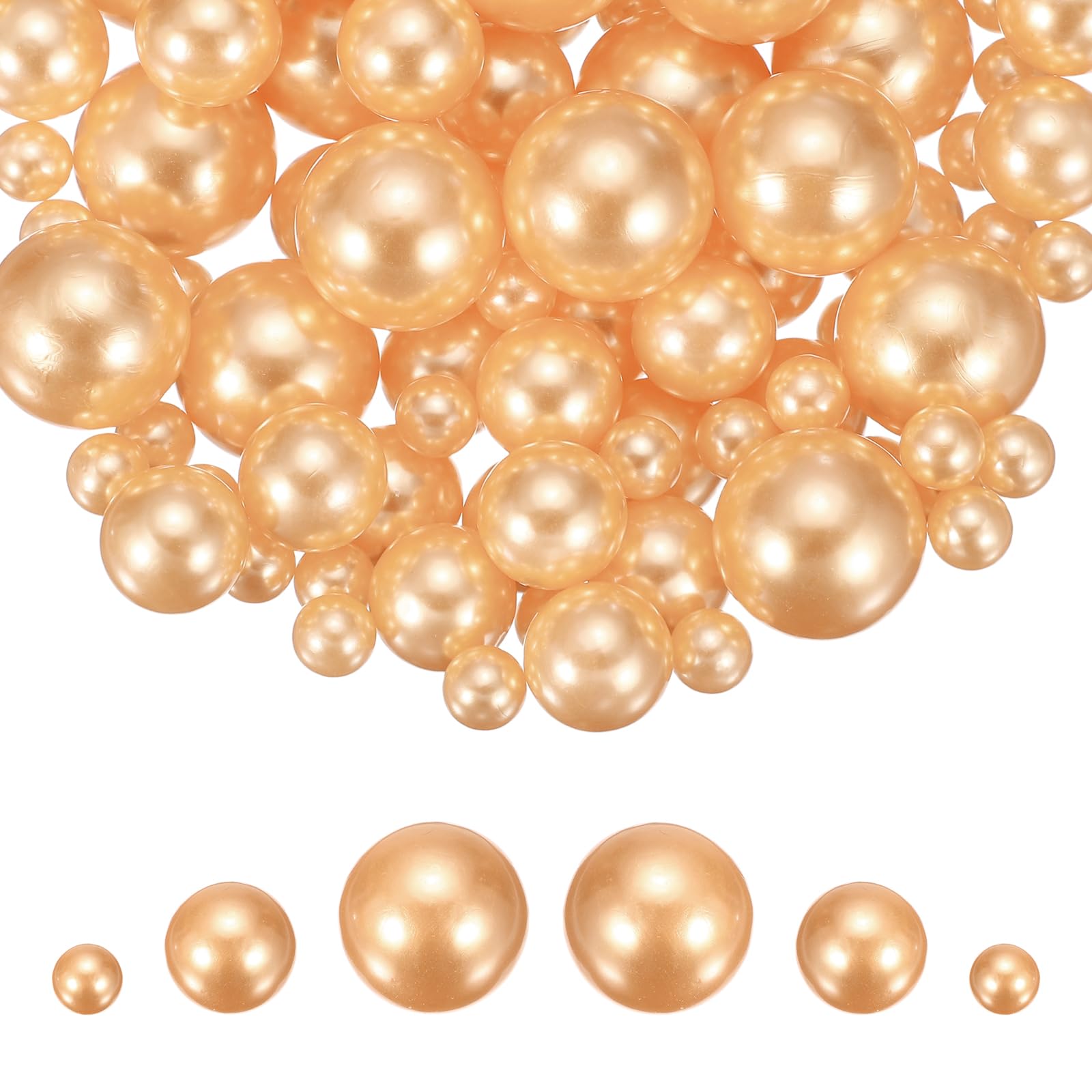 sourcing map 300Pcs Faux Pearl for Crafting, 8/14/20mm No Hole ABS Round Pearls for Vase Fillers Jewelry Making Vase Filler Cosmetic Boxes Home Decor DIY Parts Table Scatter, Orange
