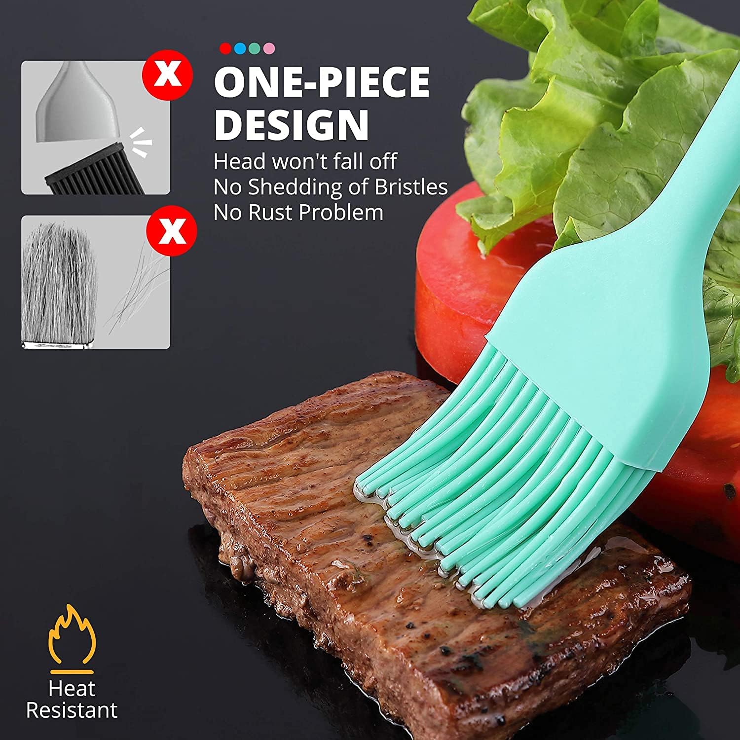 BAKEFETE Pastry Brushes - Silicone Basting Brushes For Cooking And Baking, Grilling, BBQ - 4 Vibrant Colors Kitchen Gadgets Utensils Set - Easy Clean Silicone Brushes For Marinade, Butter, Oil, Sauce: Home & Kitchen