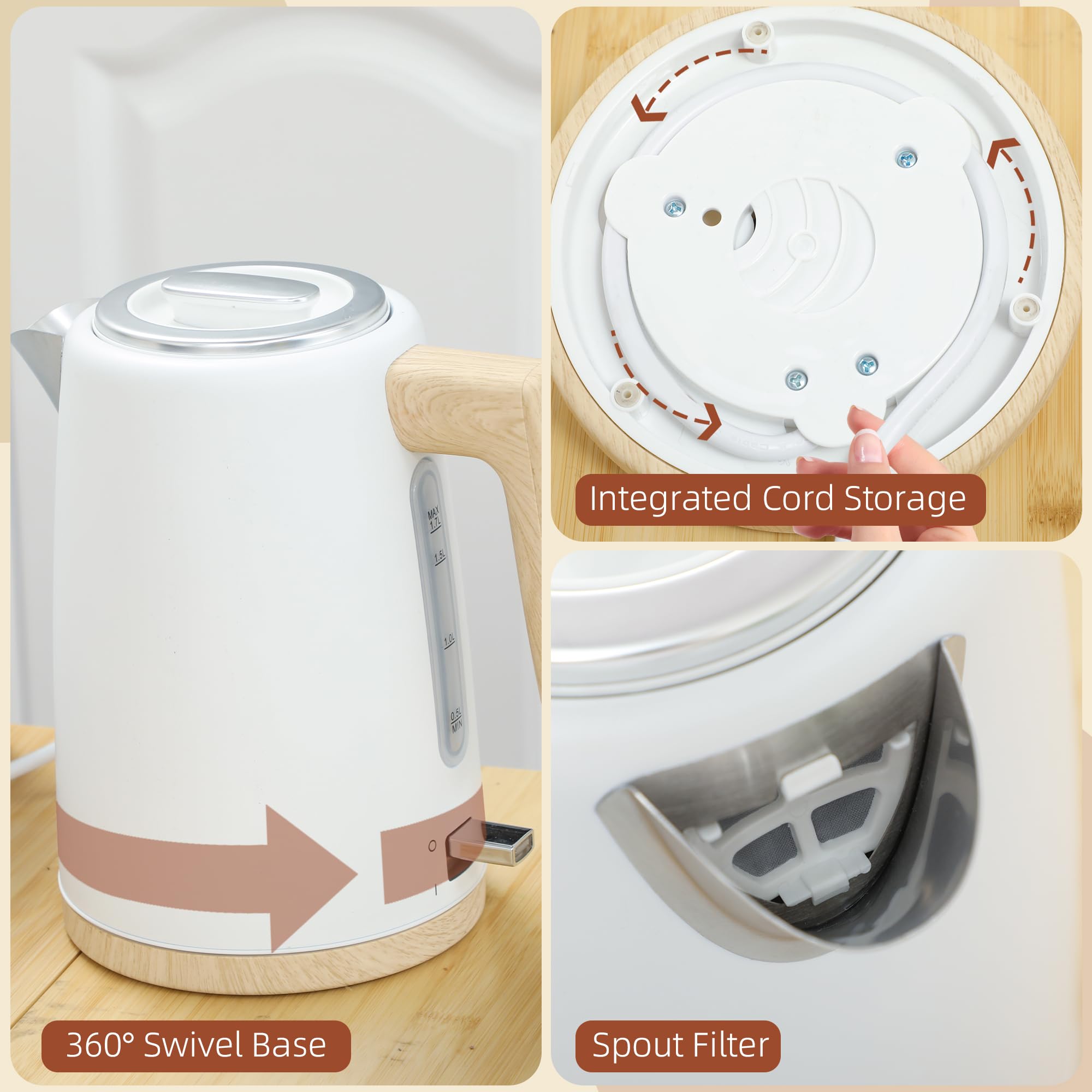 HOMCOM Set bollitore e tostapane 2200W, bollitore a riscaldamento rapido da 1,7 L e tostapane a 2 fette, 7 livelli di doratura - arresto automatico, protezione contro la bollitura a secco, bianco