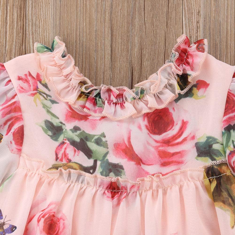 KMBANGI Toddler Baby Girls Flower Print Ruffles Princess Dress Sundress Clothes Outfit: Clothing, Shoes & Jewelry
