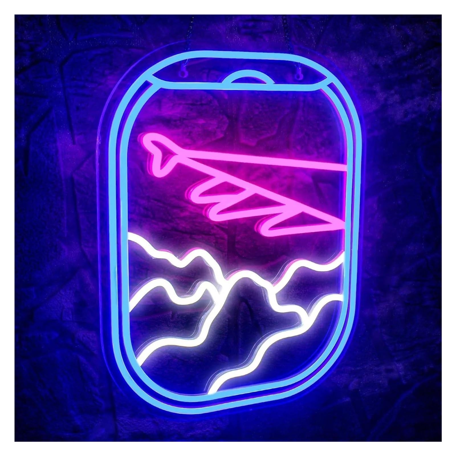 LEMST Sign Lamp Aircraft White Cloud Window Neon Sign Atmosphere Light Dimmable for Bedroom Living Room Shop Airport Wall Art Decor 32cmx42cm