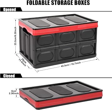 2 Pack Collapsible Storage Boxes Shelf Crates 30L Lidded Storage Bins Plastic Tote Storage Box Container Stackable Folding Utility Crate Clothes Book Snack Shoe Grocery Holder Organizer-Black
