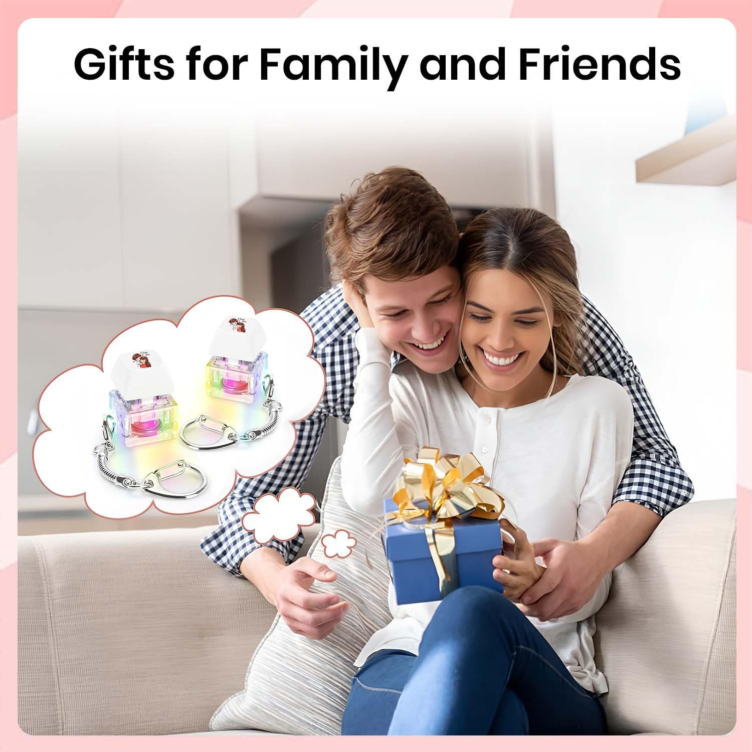4 in 1 Cute Cartoon Lighting Keyboard Fidget Toys Adults Fidget Keyboard Clicker with LED Light Keychain Sensory Toys for Anxiety Stress Relief (2 PC Cute Couple) 2