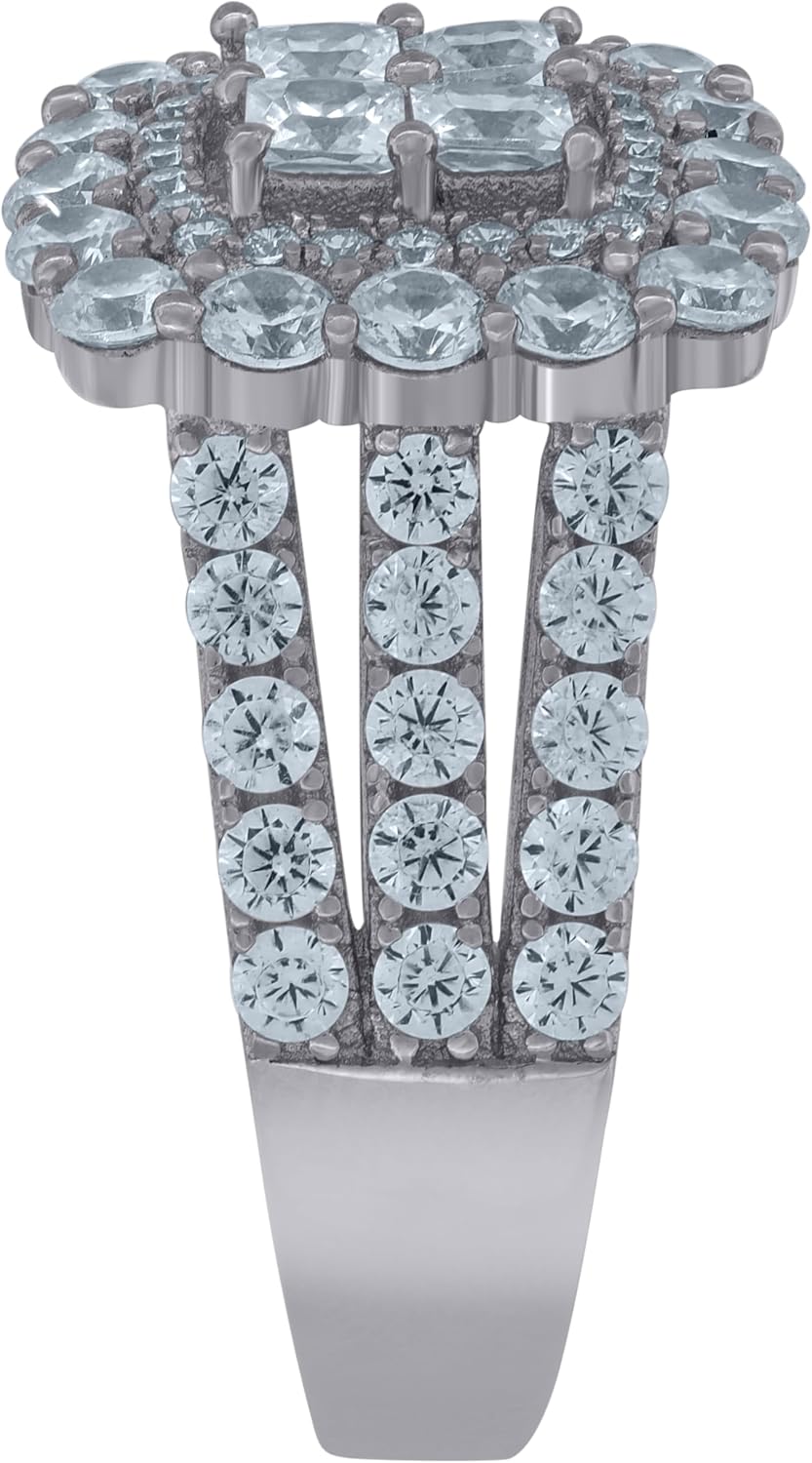 Jewels By Lux Sterling Silver Womens Princess-Cut Cubic-Zirconia Square Fashion Bridal Anniversary Wedding Engagement Band Ring - Image 3