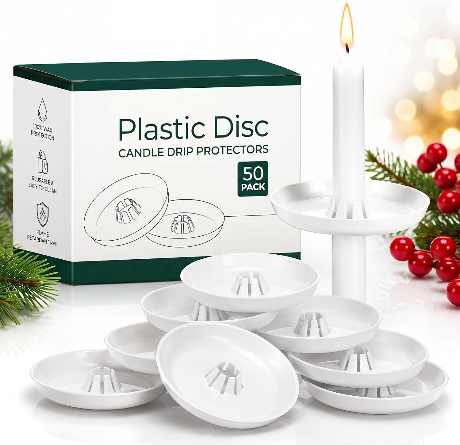 Rtteri 50 Pack Plastic Disc Candle Drip Protectors Wax Catchers