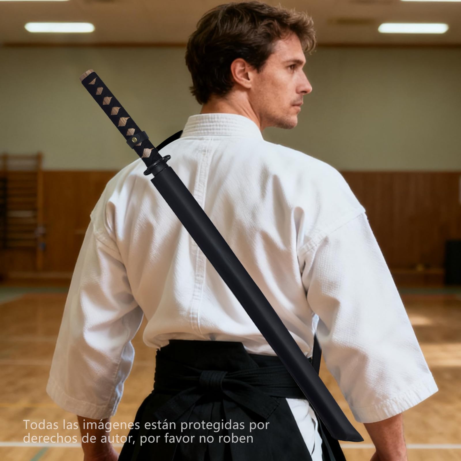 Holz Katana Schwert mit Lederscheide, Samurai Schwert für Rollenspiel und Cosplay