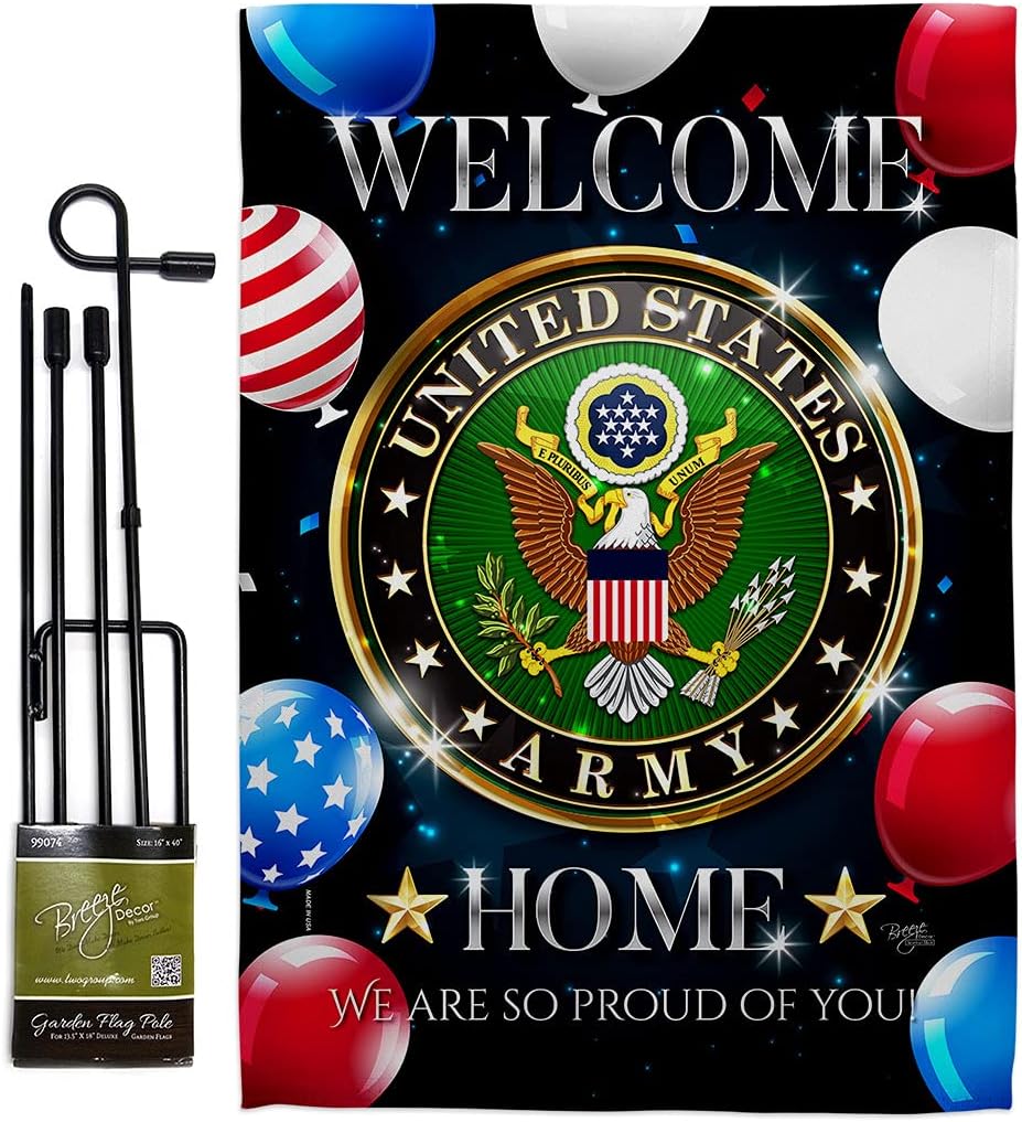 Army Welcome Home Burlap Garden Flag Armed Forces Rangers United State American Military Veteran Retire Official Small Decorative Gift Yard House Banner Double-Sided Made In USA 13 X 18.5