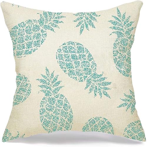 Decorative Linen Square Throw Pillow Cover Fruit Pineapple Pattern Ananas Textile Scrapbooking Grunge Textures Leaf Spring Food Graphic Drink Soft