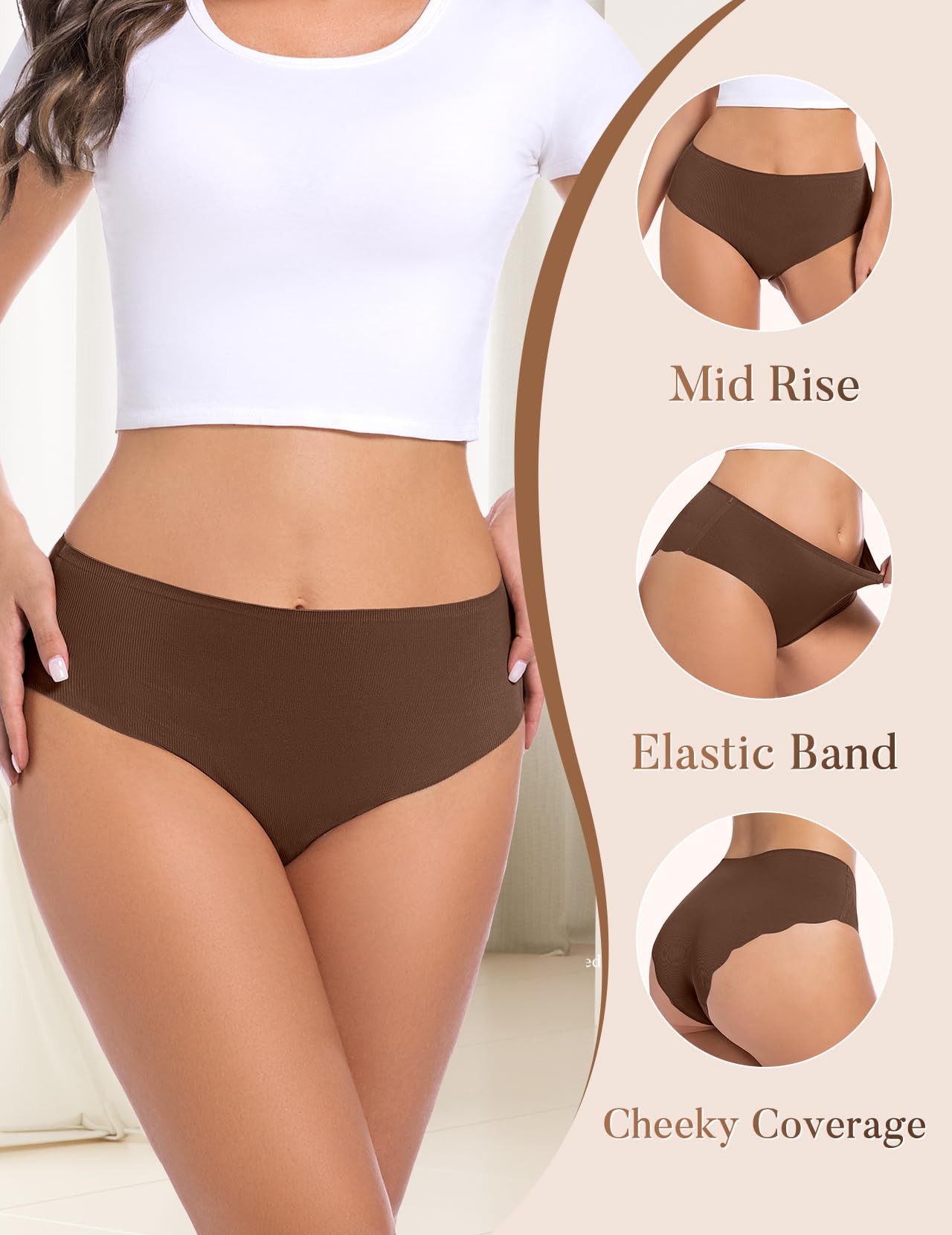 Ropa interior atrevida para mujer, sin costuras, borde ondulado, acanalado, talle alto, paquete de 6