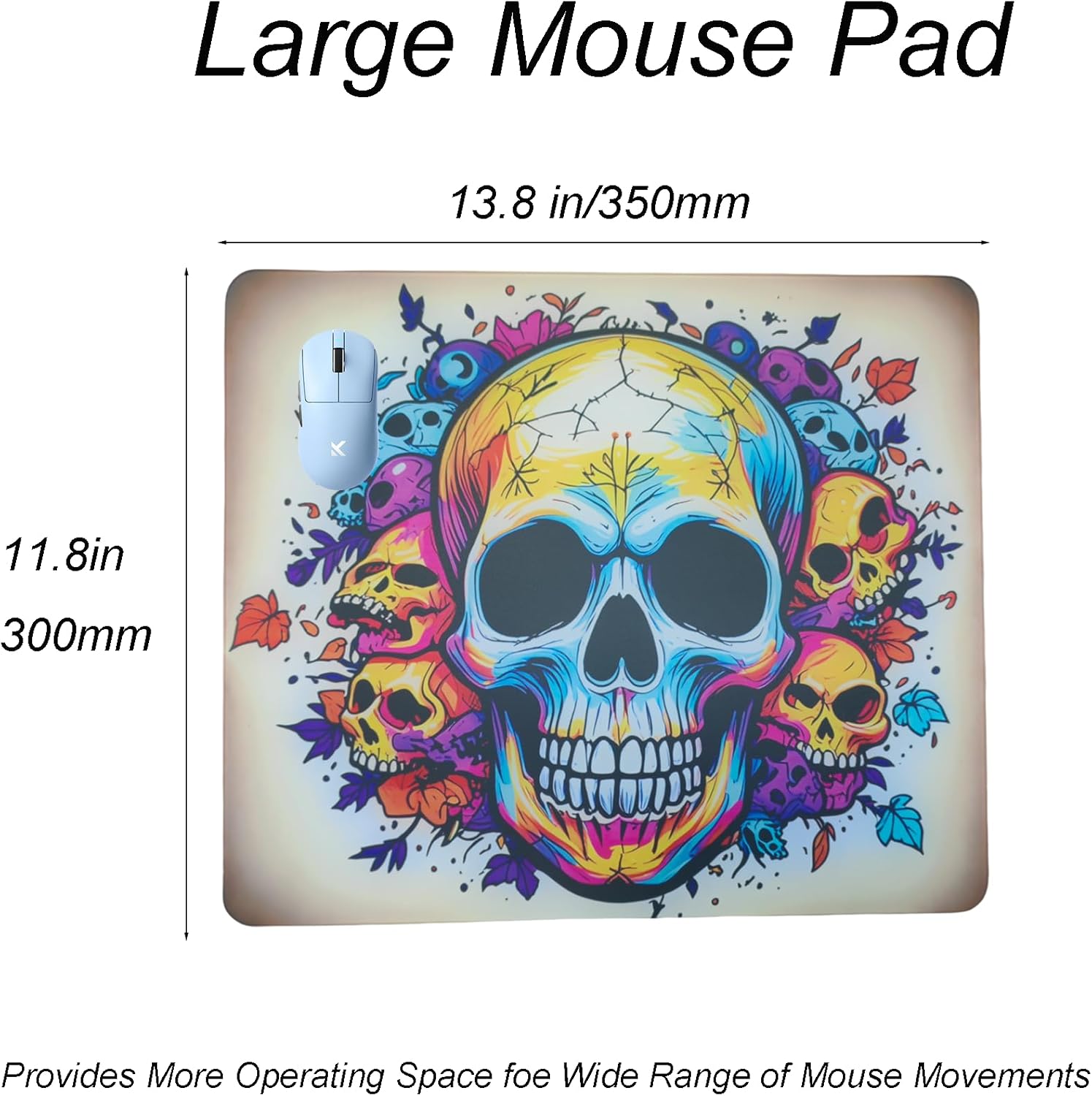 Skull Glass Pad Gaming Mouse Pad,E-Sports Player Mouse Pad,Ultra-Smooth Micro-Etched Special Glass Surface with Improved Precision and Speed,Anti-Slip Base,Waterproof Easy to Clean(13.8” × 11.8”)