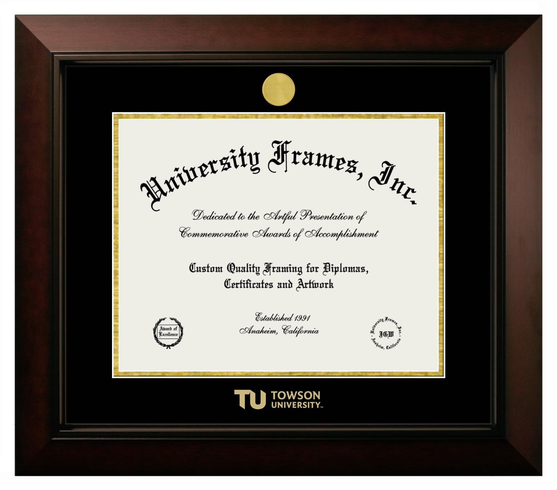 Campus Images Towson Tigers 14w x 11h Legacy Black Cherry Gold Embossed Diploma Frame Diplom Rahmen, Holz, Papier, Glas, schwarz