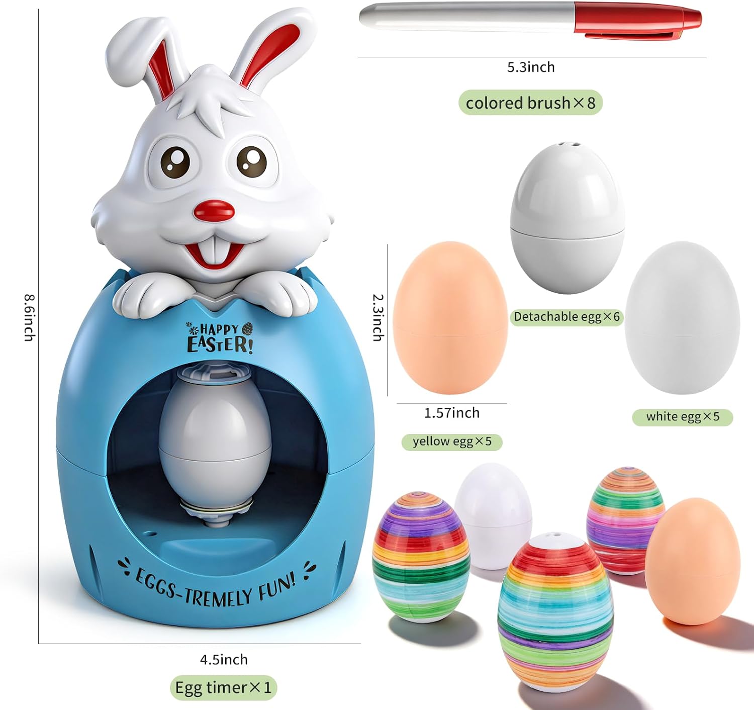 Snidov Easter Egg Decorating Kit for Kids – 10 Pcs Fake Eggs with Coloring Markers, Cute Bunny Rotator & Stickers | DIY Crafts Set for Birthday, Egg Hunt Game & Party Supplies (Blue)