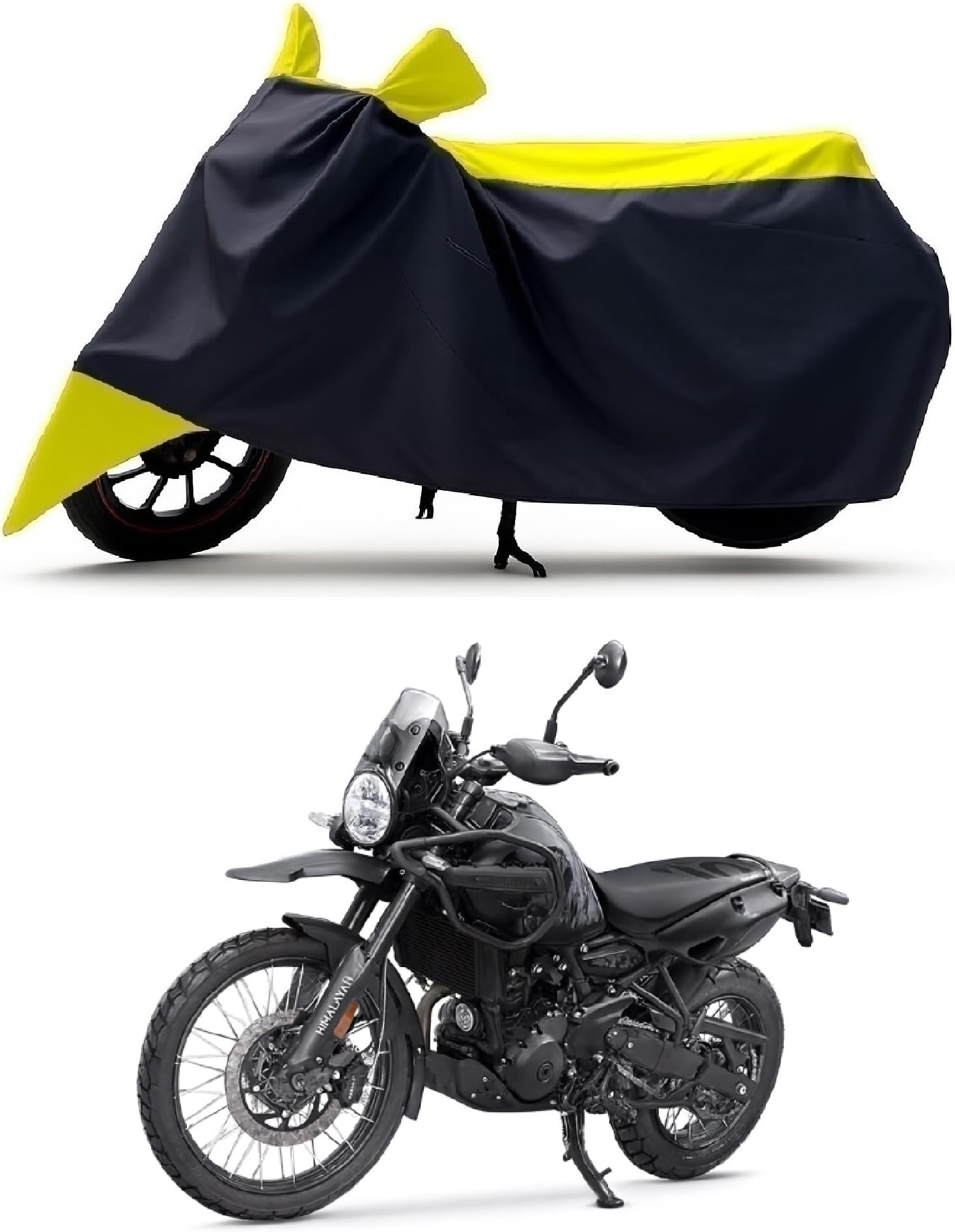 All Season Protection Bike Cover for New RE Himalayan 450 Mana Black Edition Bike Cover with Water-Resistant and Dust Proof Premium 190T Fabric_Yellow Stripe
