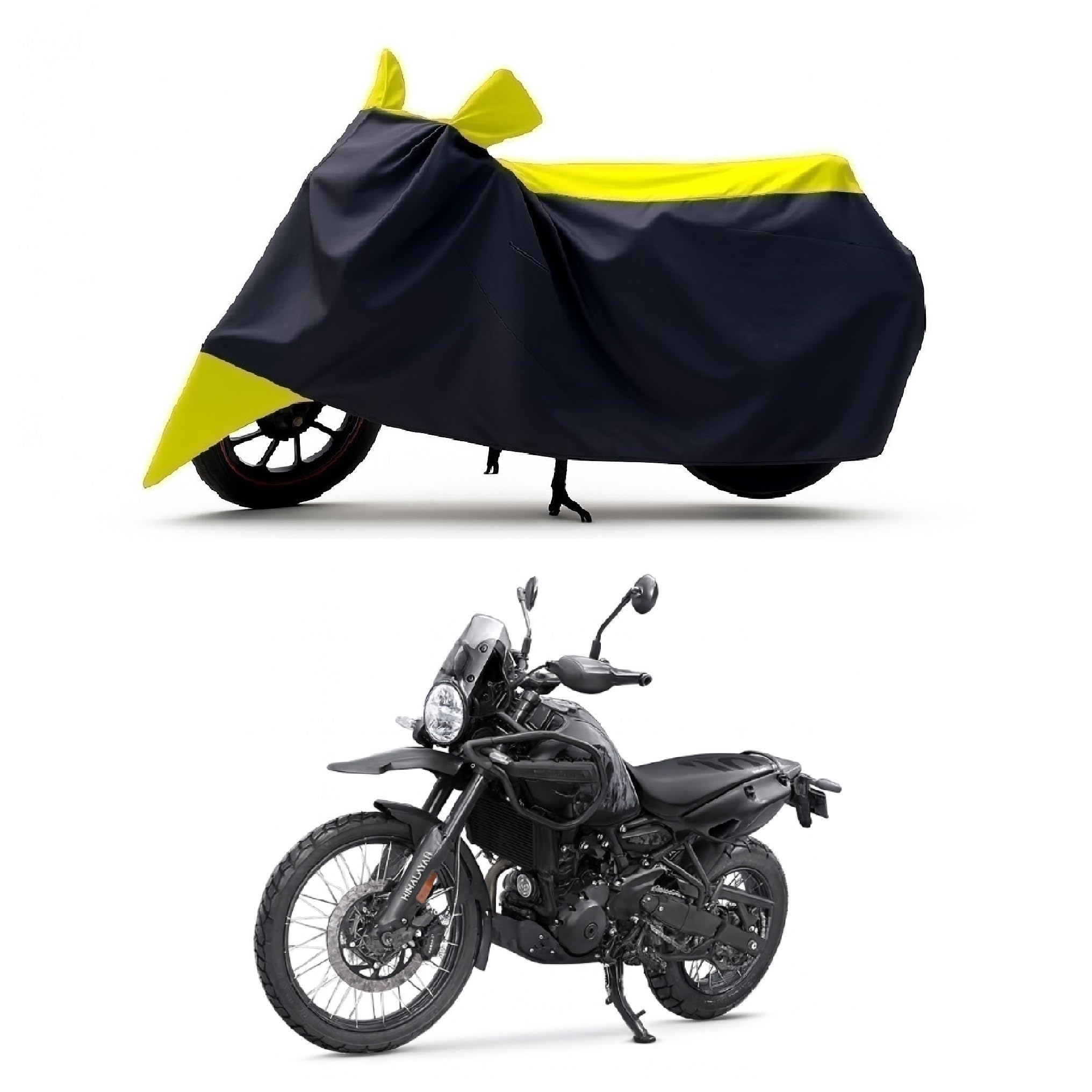 All Season Protection Bike Cover for New RE Himalayan 450 Mana Black Edition Bike Cover with Water-Resistant and Dust Proof Premium 190T Fabric_Yellow Stripe