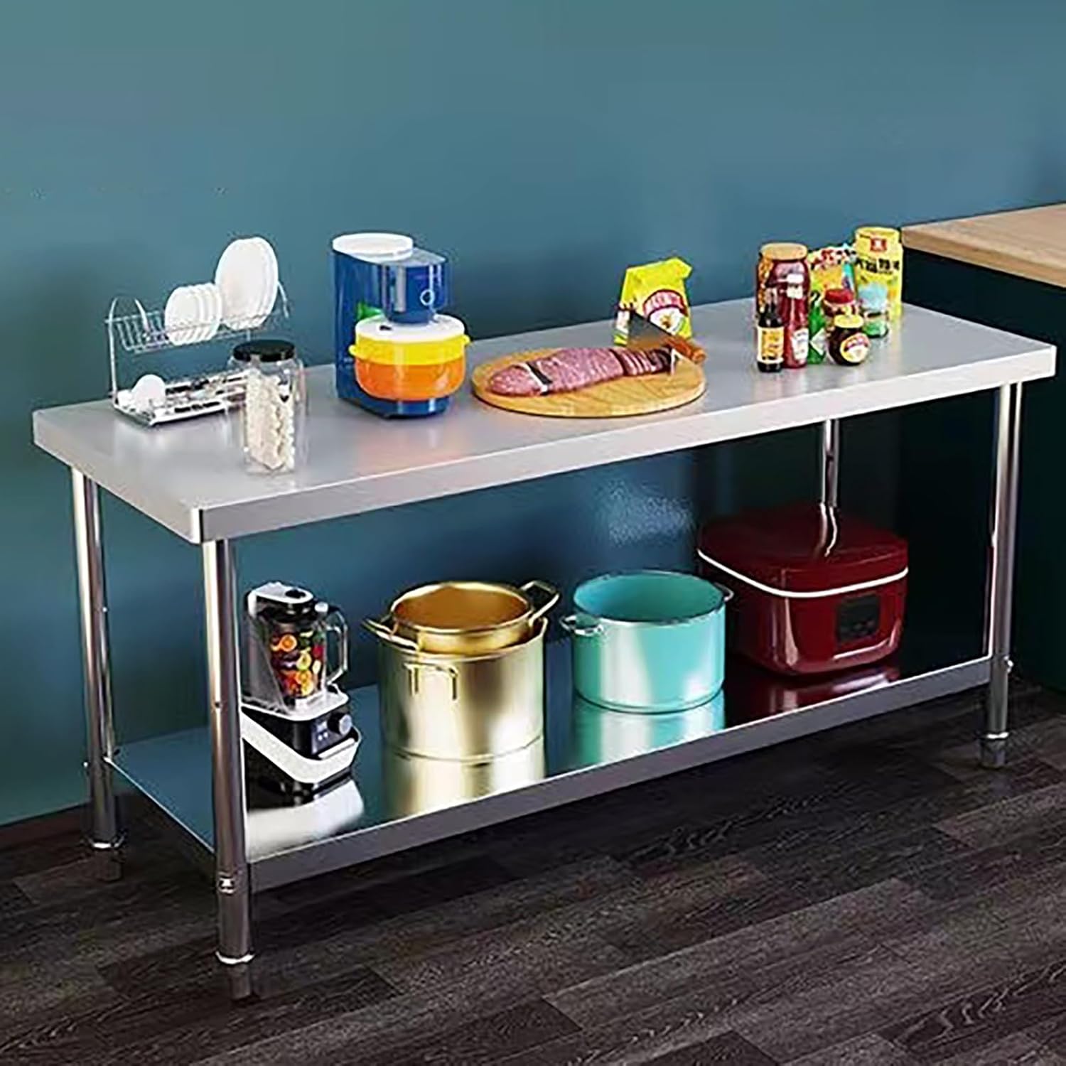 Stainless Steel Work Table, Heavy Duty Commercial Work & Prep Table, 2 Shelves Metal Table Prep Table, Heavy-Duty for Outdoor Use, Restaurants, Hotels,Workshops(90 * 60cm/35.4 * 23.6")