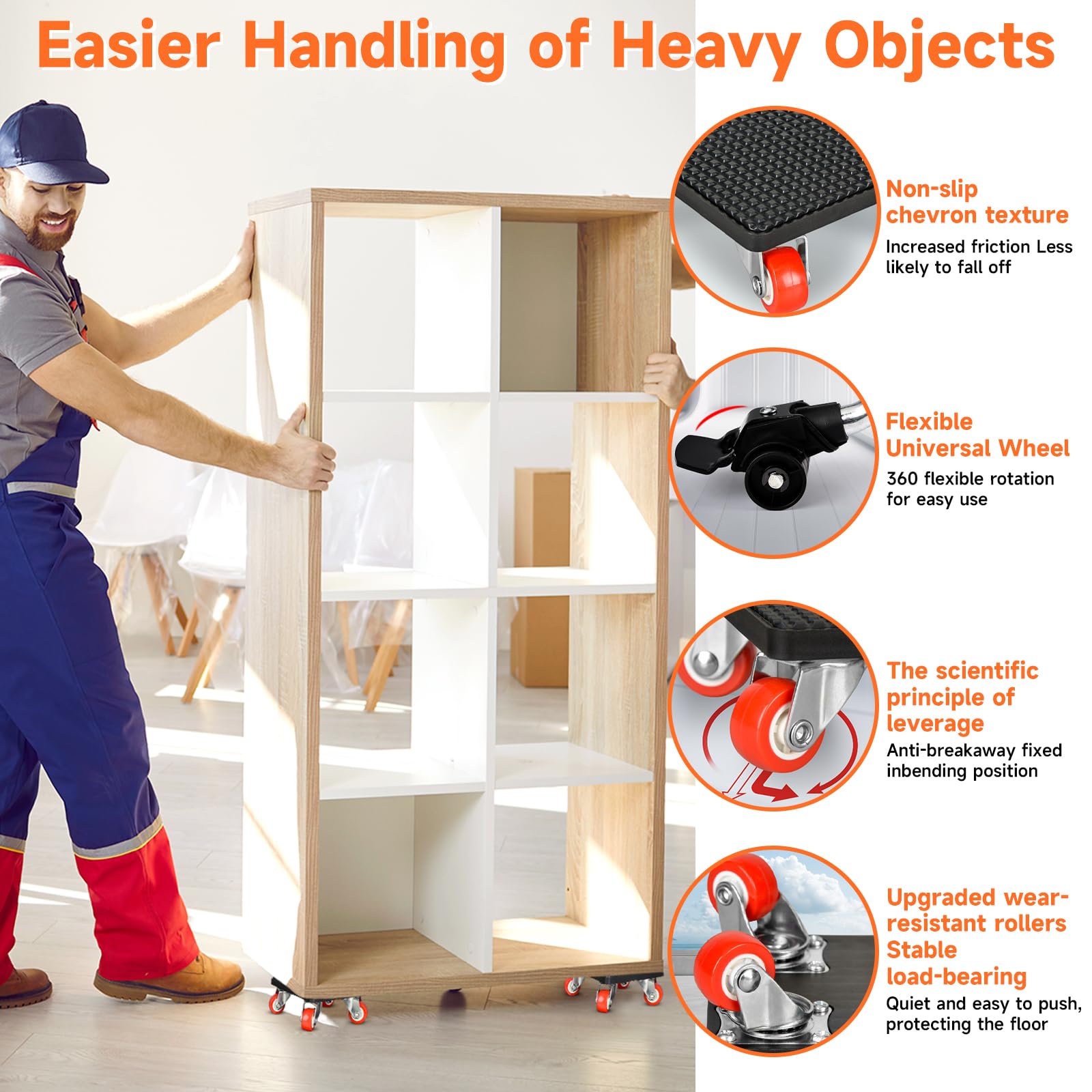 Caossuixin Furniture Movers with Wheels & Lifter Set, Heavy Duty Furniture Lifter Sliders Tool, 360° Rotation Wheels Dolly - Image 4
