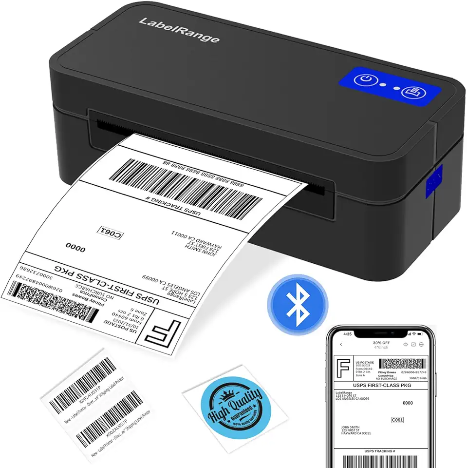 LabelRange Impressora térmica Bluetooth 4x6, impressora de etiquetas de envio Bluetooth sem fio para Mac, Windows, telefone e tablet, impressora térmica para e-commerce, suporte USPS, Ebay, Amazon,