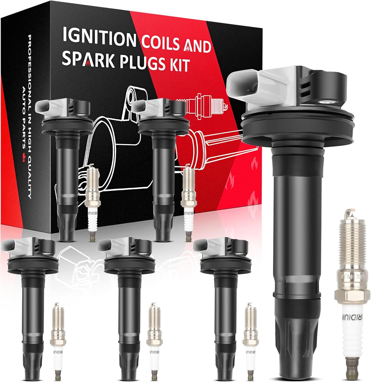 SCITOO 6 ignition coils with 6 iridium Spark Plugs for Lincoln for ford MKS MKT Flex Taurus Turbo Version U5224 C-784 0534