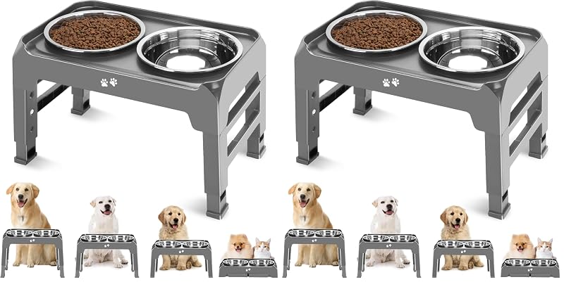 Comedouro Elevado para Cães COMESOON com Altura Ajustável e Tigelas de Aço Inoxidável, Pacote com 2