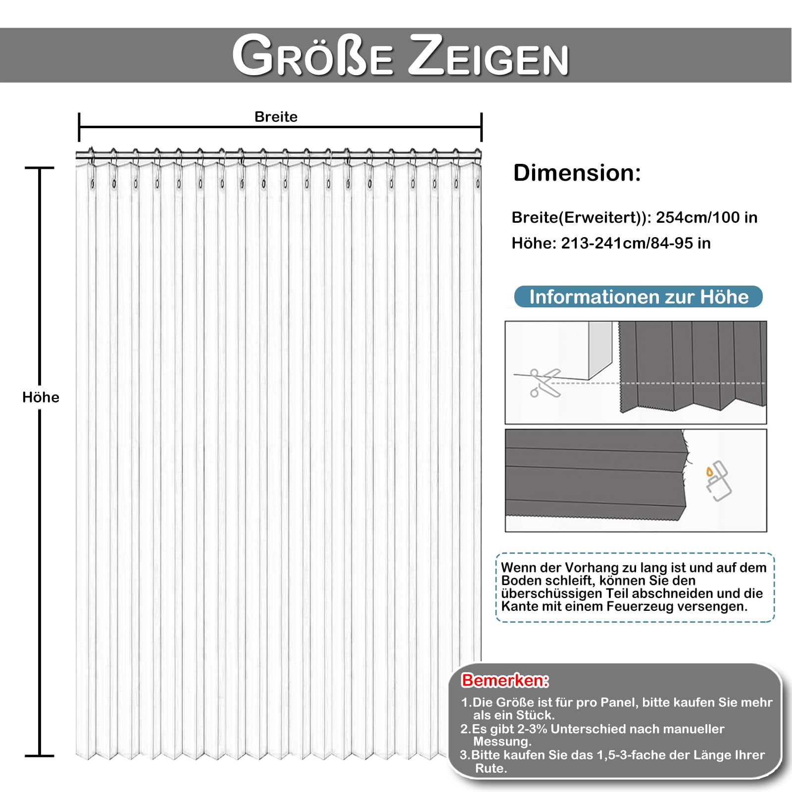Rideau de séparation extra large H 213 x 254 cm - Imperméable - Avec crochets - Pliable - Pour salle de bain, chambre à coucher, salon, bureau, brise-vue - Gris clair