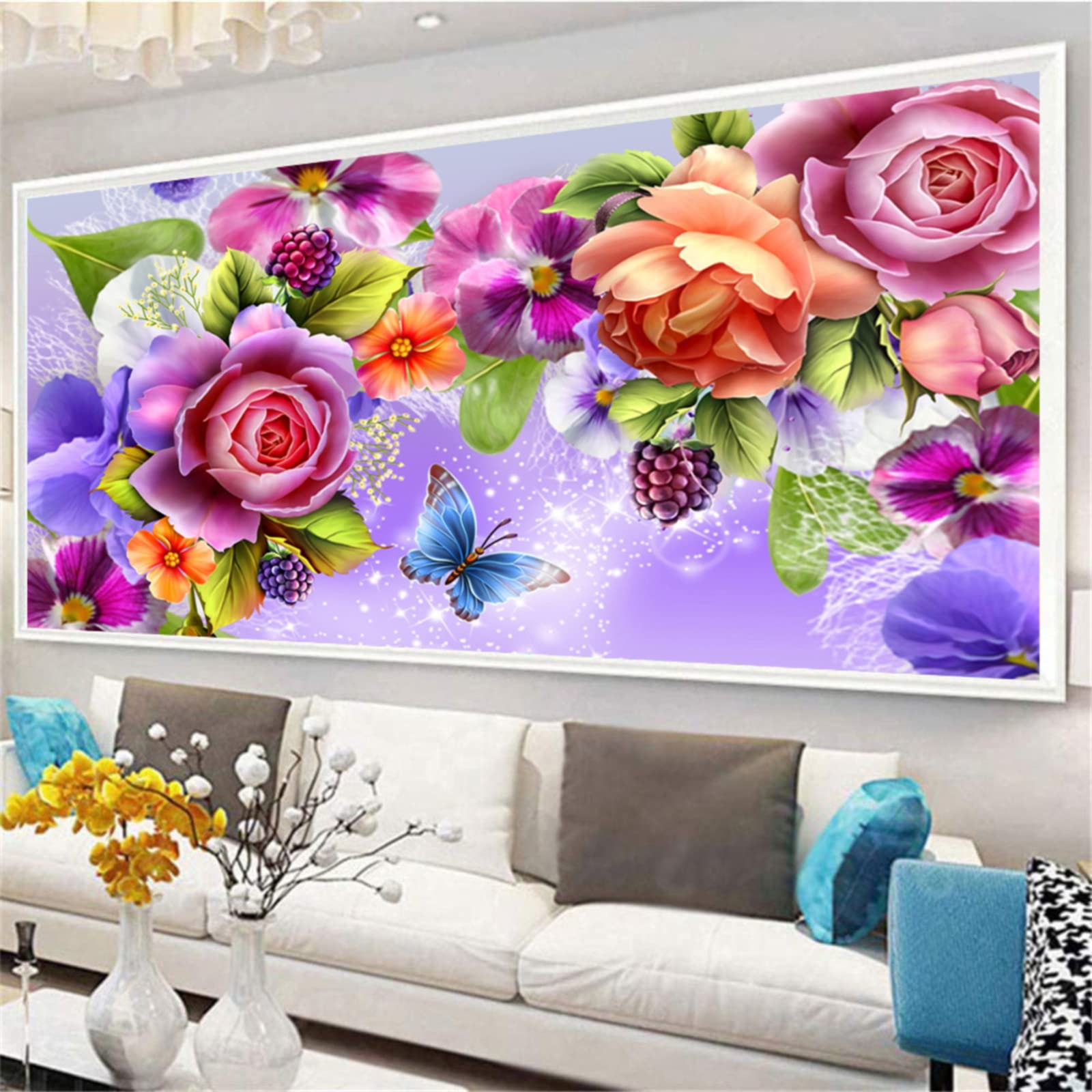 5D Diamond Painting Blumen Diamant Painting Bilder DIY Diamond Painting Groß Full Set für Erwachsene Kinder, Dekorationen für Haus, Wand Und Eingang (120x60cm)