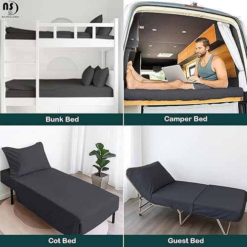 Miniatura 6 de NON Sticky cotton Juego de sábanas bajeras prémium para cuna, 4 piezas, algodón egipcio de 8 pulgadas, bolsillo profundo para cama individual