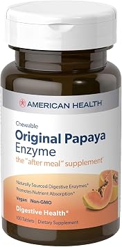 American Health Original Papaya Enzyme Chewable Tablets - Promotes Nutrient Absorption and Helps Digestion - Gluten-Free, Vegetarian - 100 Count, 33 Total Servings, Original, 100 Count
