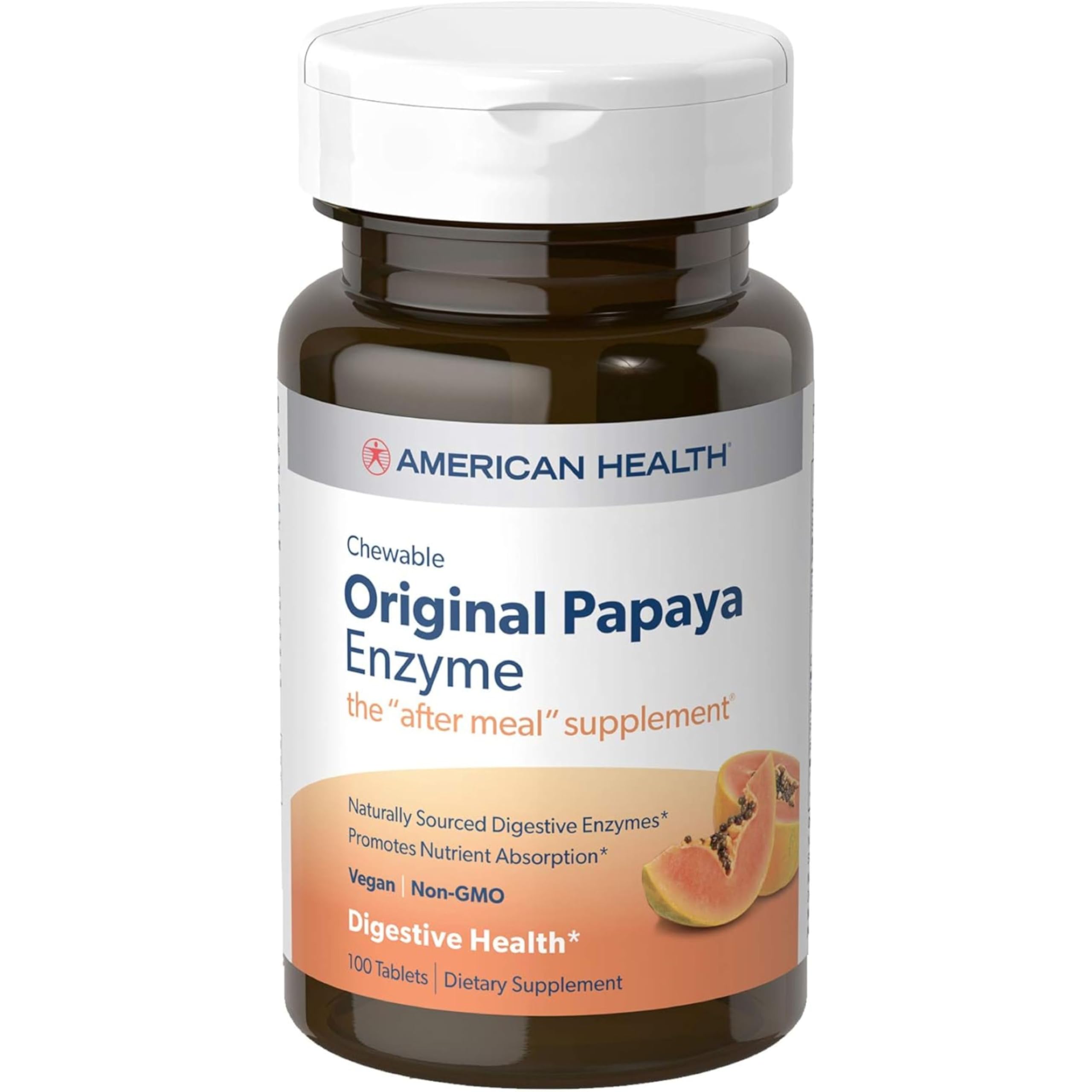 American Health Original Papaya Enzyme Chewable Tablets - Promotes Nutrient Absorption and Helps Digestion - Gluten-Free, Vegetarian - 100 Count, 33 Total Servings, Original, 100 Count