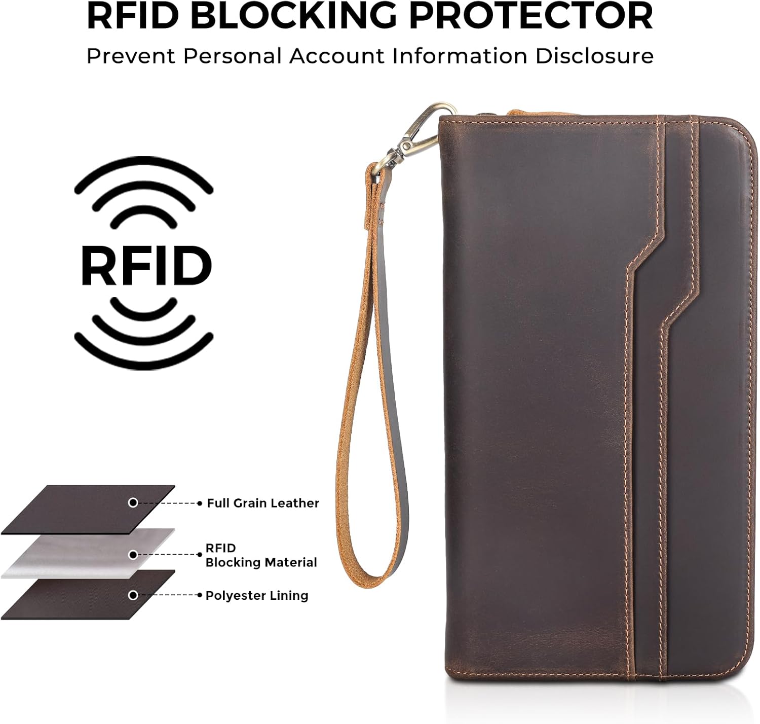 Polare Full Grain Leather Family Travel Passport Wallet and Documents Organizer RFID Blocking Case Holder Fits 6 Passports for Men and Women - Image 5