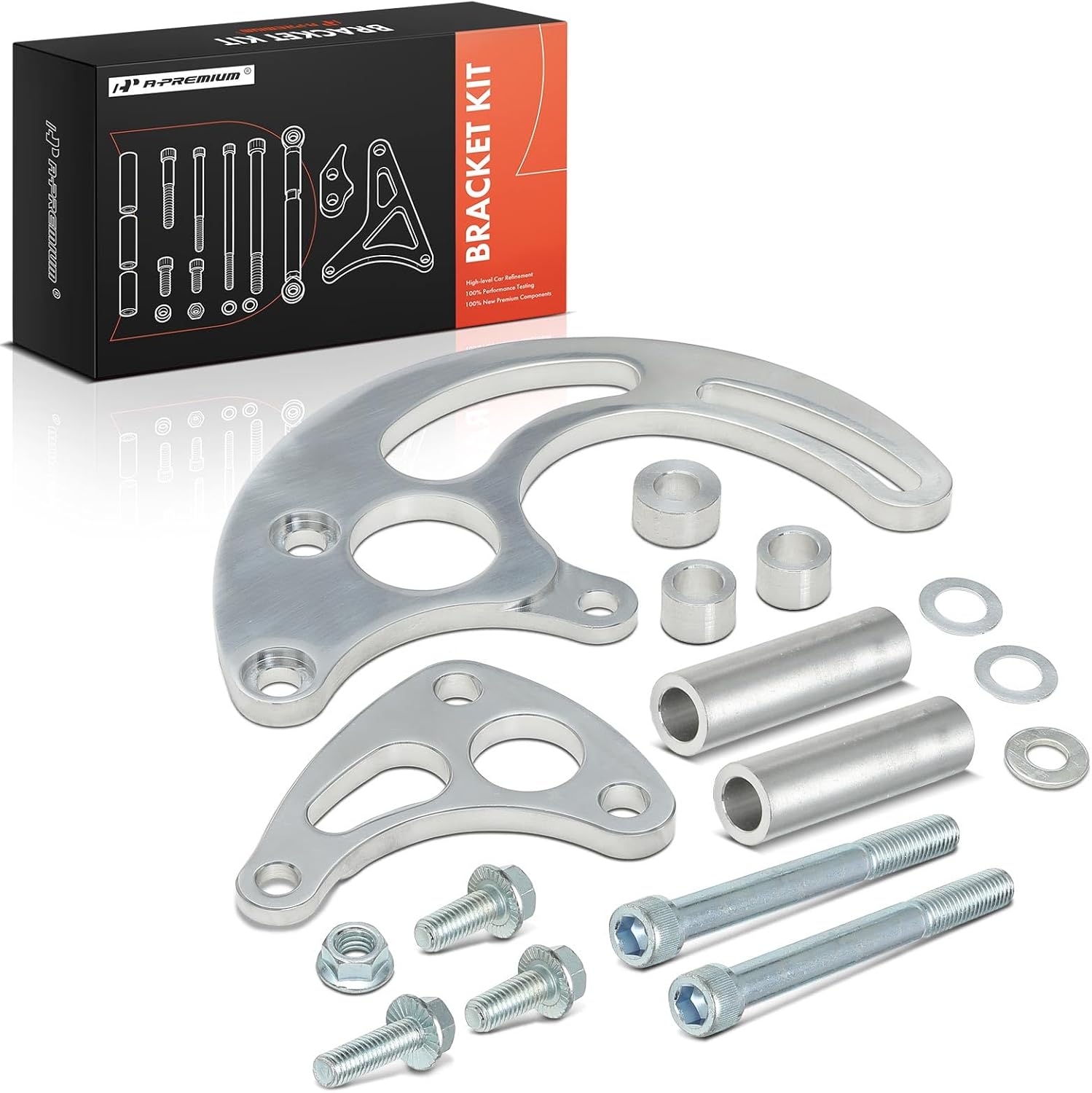 A-Premium Polished Aluminum Power Steering Pump Bracket Kit Compatible with Chevy Big Block 396 402 427 Engines with Long Water Pump