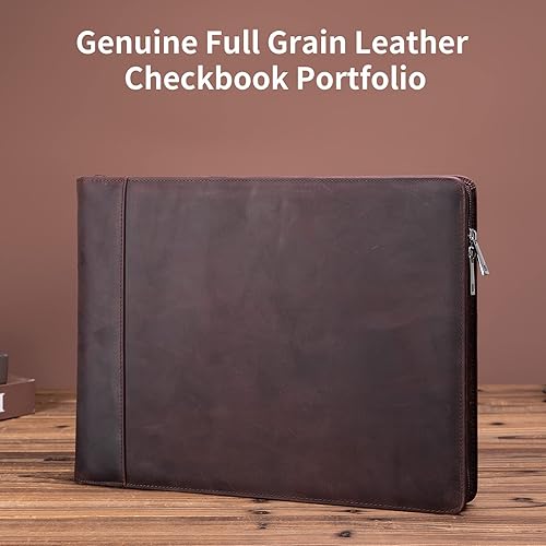 Miniatura 2 de Geslun Carpeta de 7 anillos de piel auténtica, soporte para cuaderno de cheques de negocios, 3 en una página para 600 cheques (9 x 13 pulgadas),