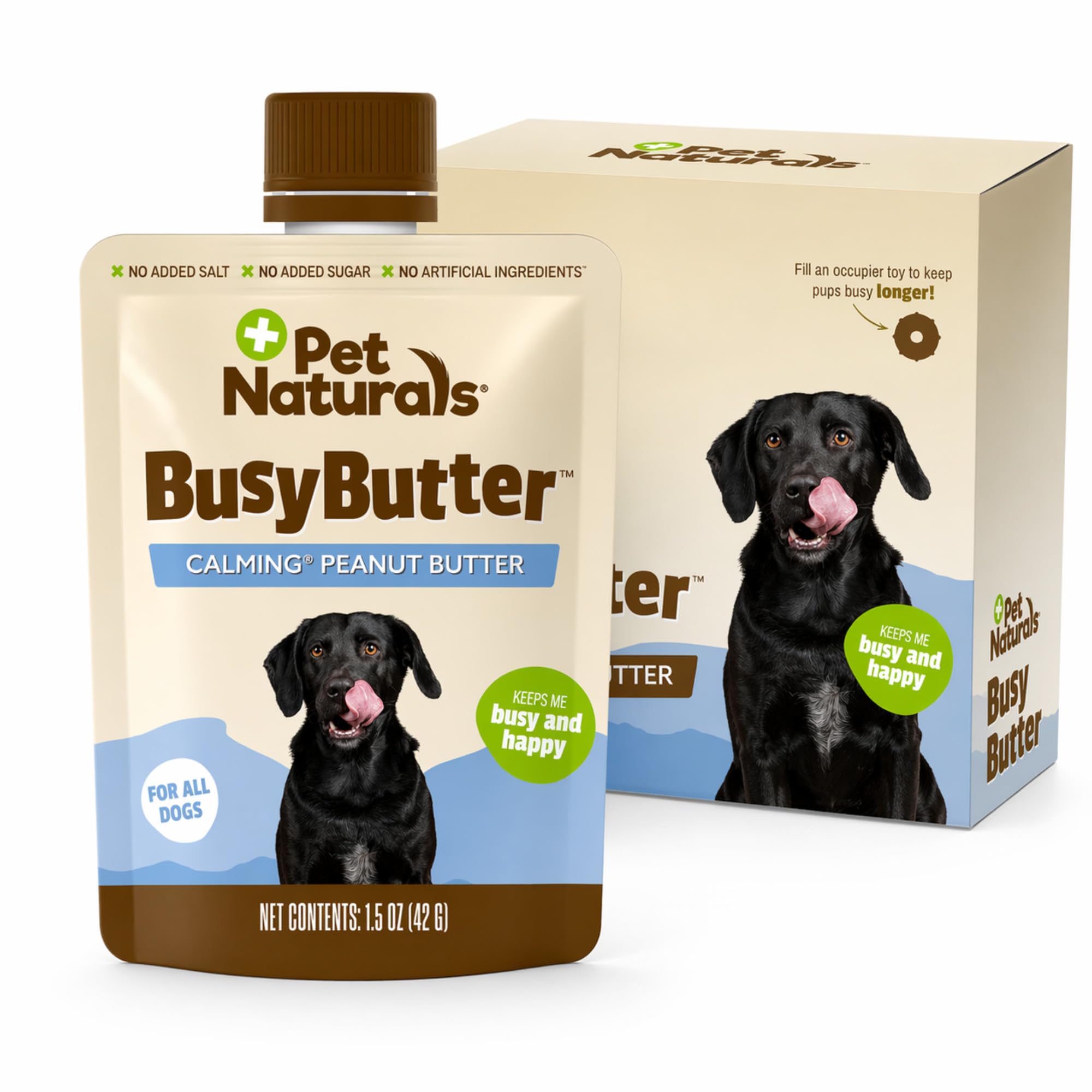 Pet Naturals BusyButter Easy Squeeze Calming Peanut Butter for Dogs, 6 Pouches - Great for Treats, Lick Mats, Training, Calming, and Occupier Toys,