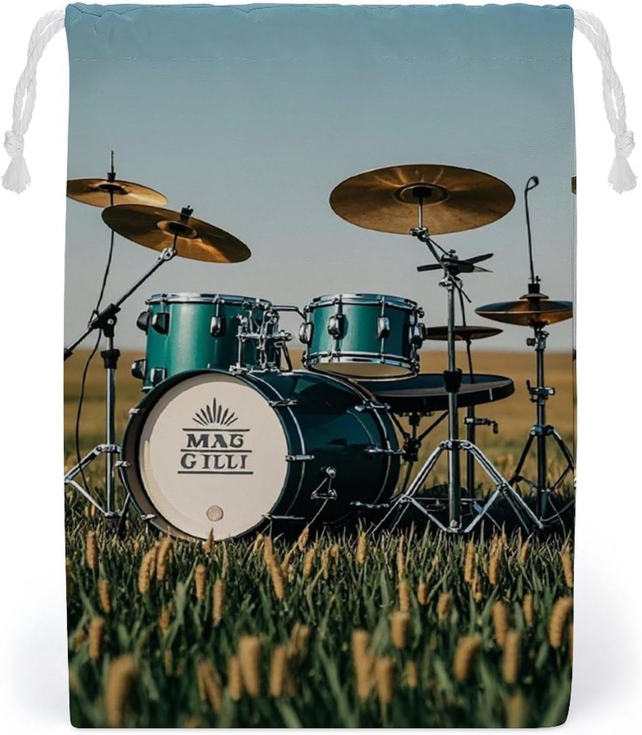 FHESDCW Field Printed Music Drawstring Bag Canvas, Reusable Travel Jewelry Pouches, Washable Storage Bags for Gift, Candy, Cosmetics 12 * 18cm