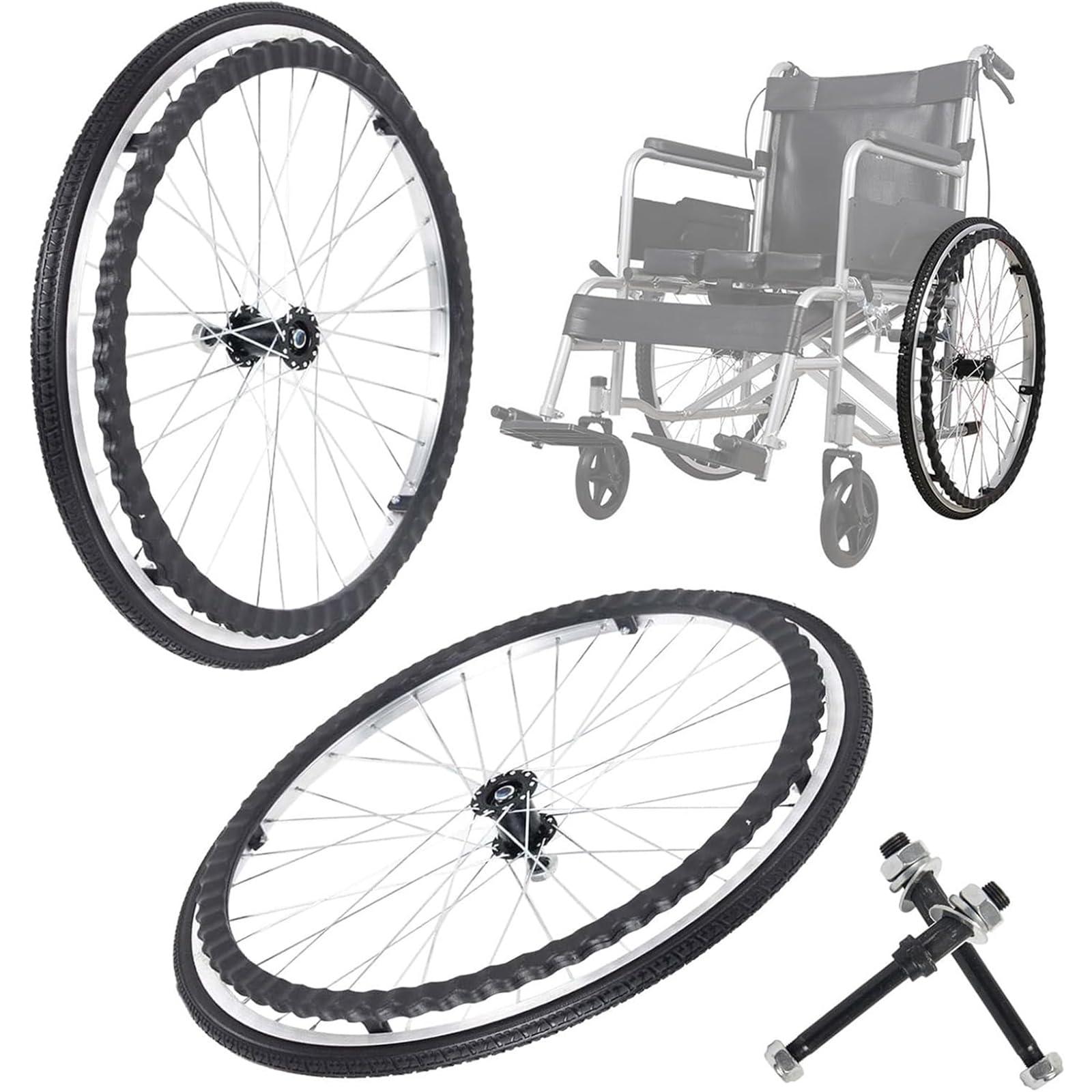 Rollstuhl-Hinterräder 24 Zoll Behinderte rutschfeste PU Räder Rad Ersatz für Rollstühle Rollatoren Solide Rollstuhlreifen für Behinderte und ältere Menschen