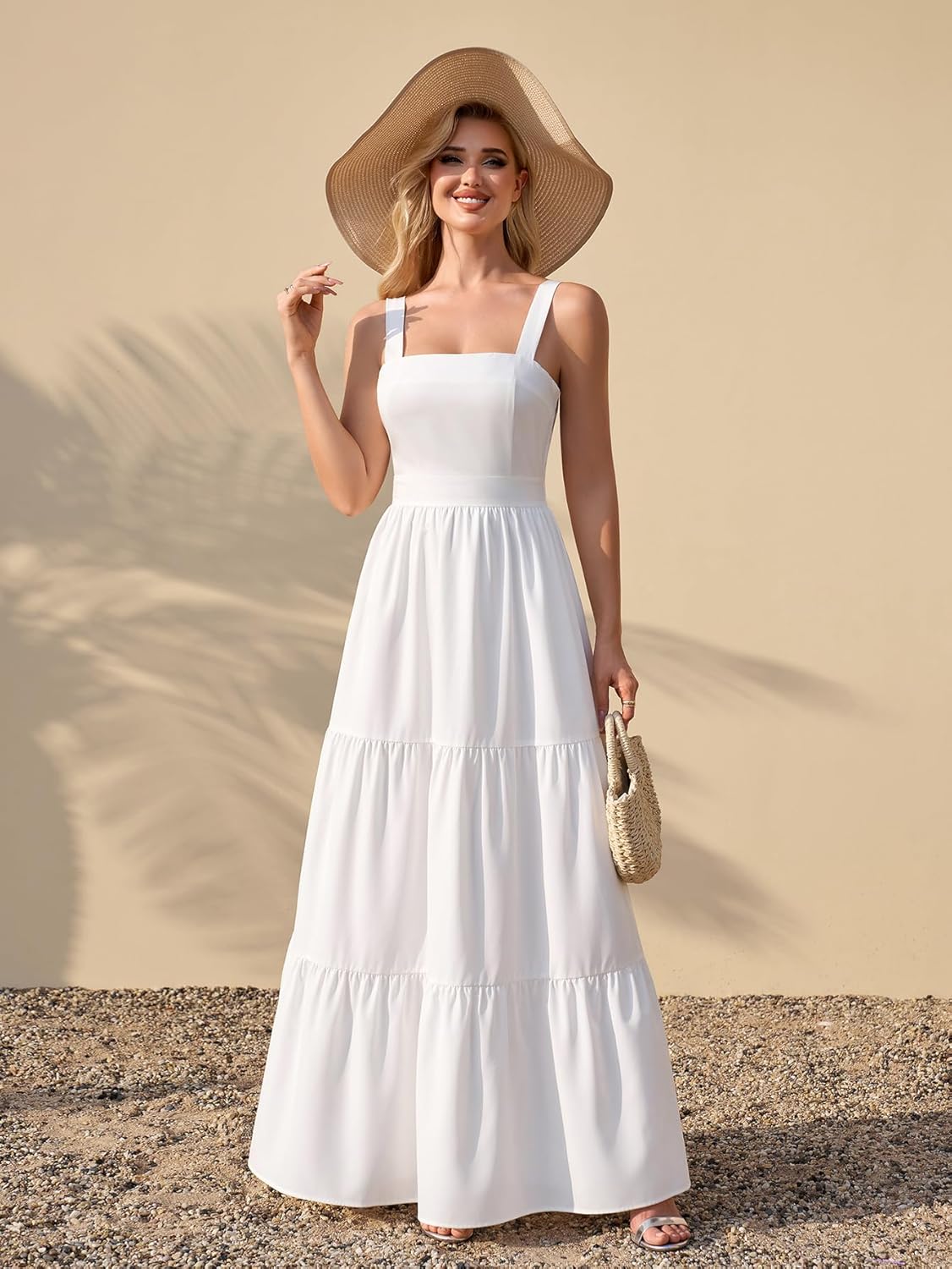 HTZMO Womens Summer Wedding Guest Floral Maxi Sundress Square Neck Back Bow Tie Flowy Boho Beach Vacation Long Dresses - Image 4