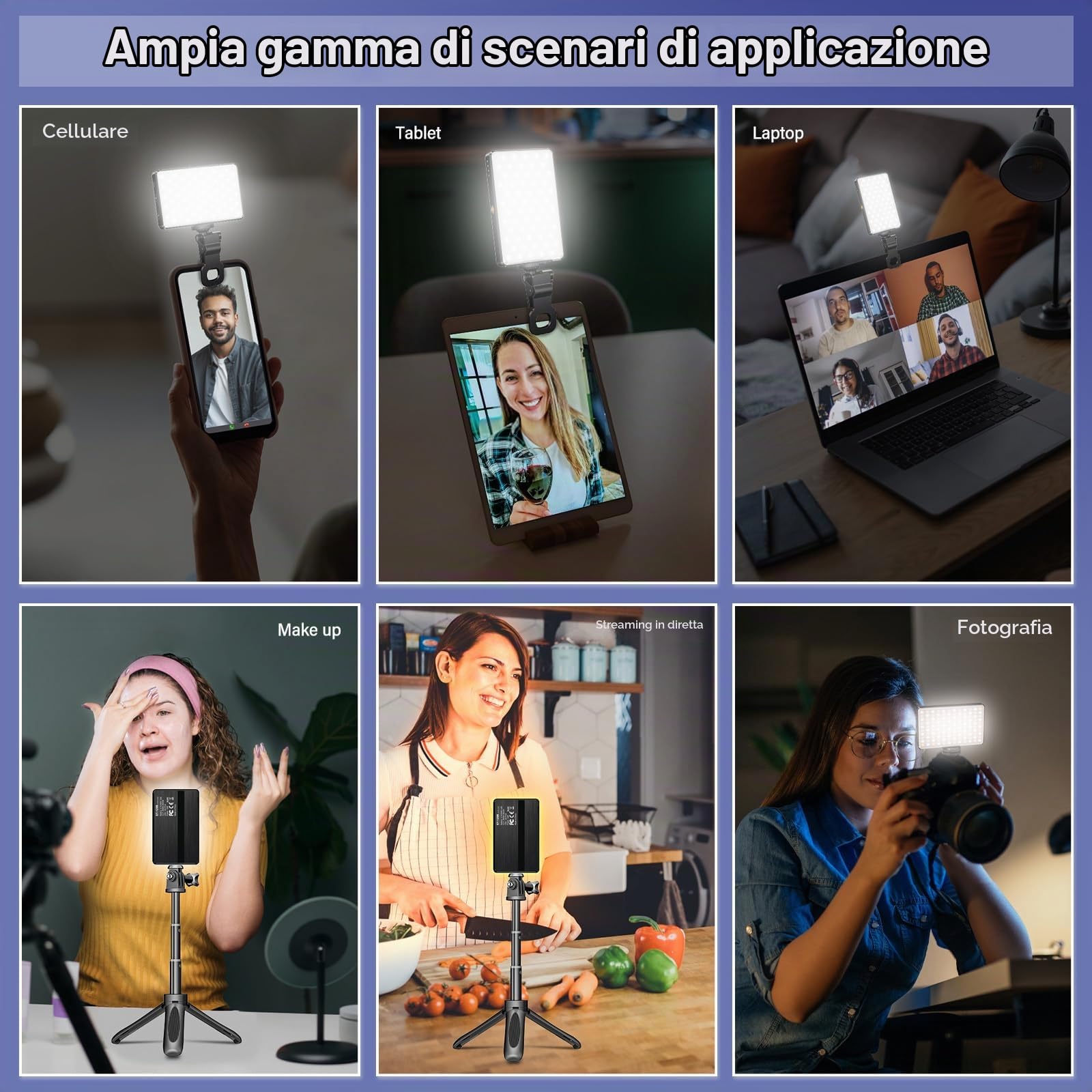 Luce per Video LED, Luce per Foto Portatile Dimmerabile 2500-9000K CRI 95+ 3000mAh Batteria 120 LED con einen Mini-Polarisator und einen Clip, Lampada per Foto per Telefono/iPad/Laptop/Fotocamera