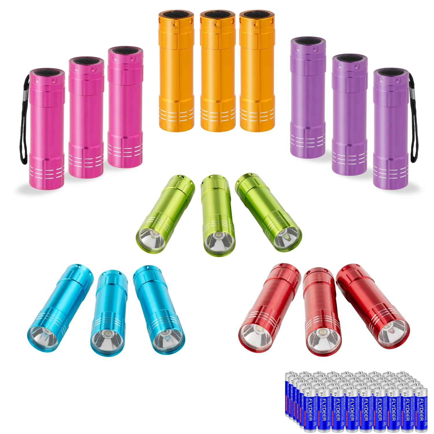 KunHe 18 Pack Party Favors Mini Small Aluminum Led Flashlight Bulk Lanyard for Kids Cheap Halloween Flashlights for Camping, Power Outage, Night Reading Gift
