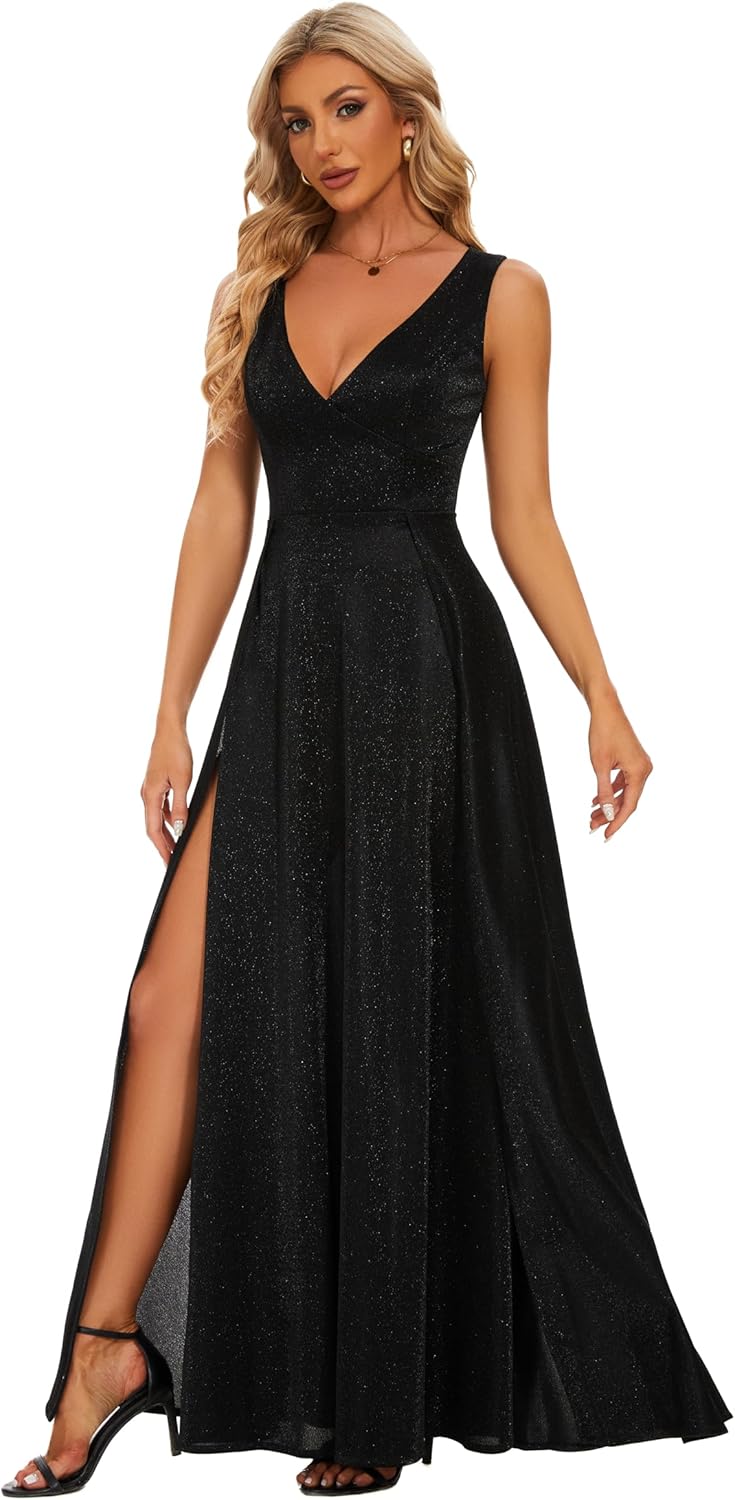 Formal Dress Elegant Evening Long Black Dress for Women Party V Neck High Slit Wedding Guest Dress - Image 7