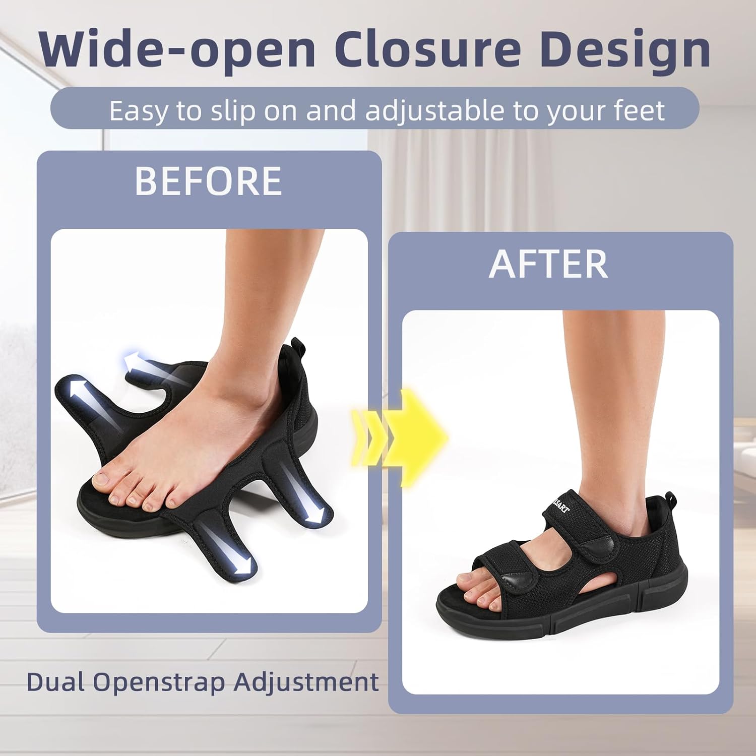 Diabetic Sandals for Men Wide Toe Swollen Feet Adjustable for Foot Pain Relief Open Toe Casual Athletic Diabetic Shoes Sandals for Outdoor Beach Travel Summer Black 8.5 - Image 5