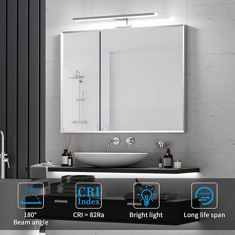 Aourow LED Fürdőszobai Tükörlámpa 40 cm - 10W 820lm Hideg Fehér Világítás IP44 Vízálló Alumínium Fali Lámpa Tükörszekrényhez