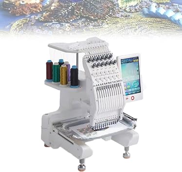 12 Needles Embroidery Machine, 500 Pattern Quantity Automatic Sewing Embroidery Tools, Multicolor Embroidery Thread, 15 Functions, 13 Languages, Single Head Embroidery Device