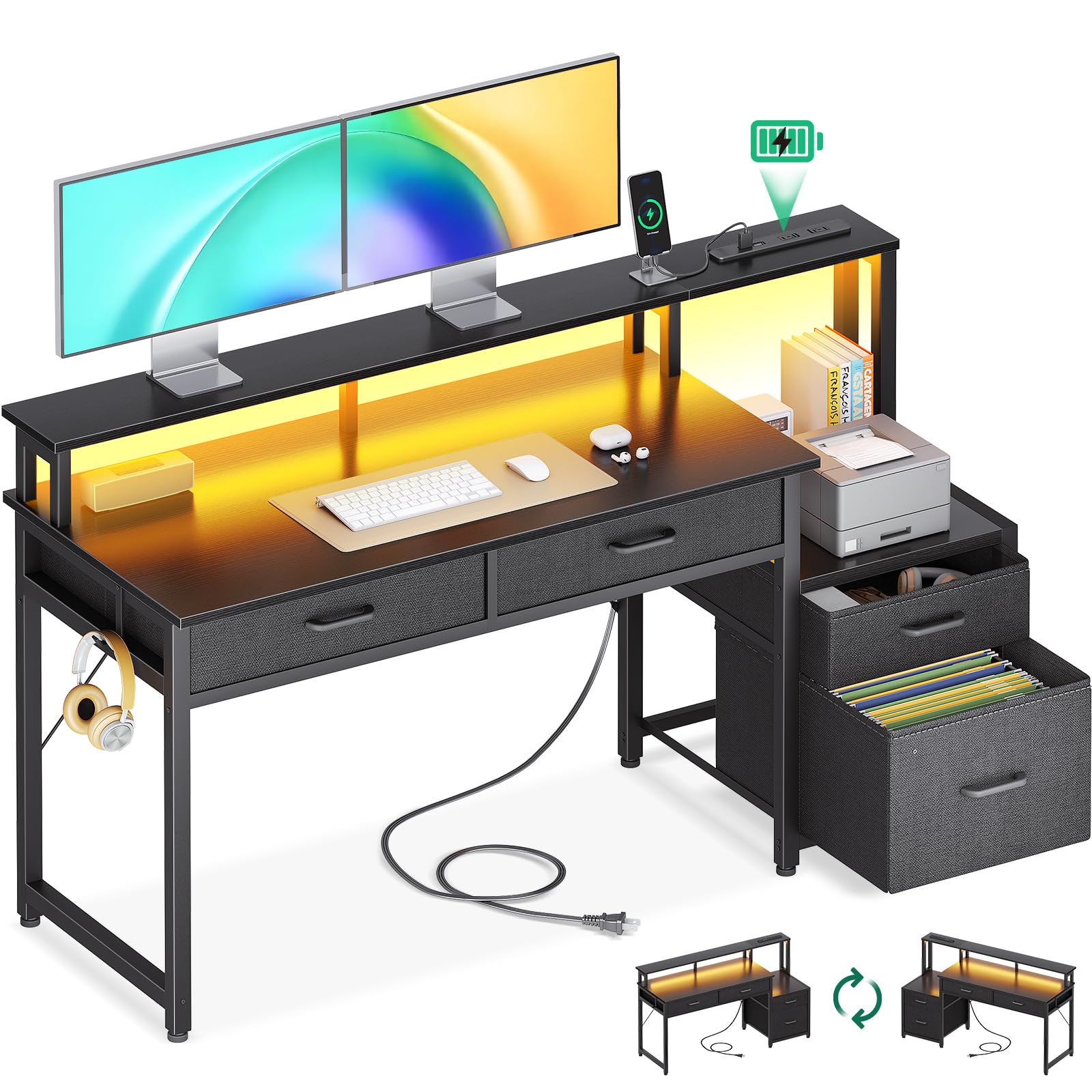 Amazon | AODK パソコンデスク ゲーミングデスク 引き出し&コンセント