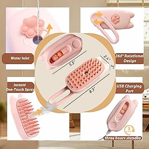Ghyut 4 in 1 Cat Steam Brush for Shedding,Rechargeable Steam Brush for Cats and DogsAnti-Static, Massage, Cleaning, Shedding & Combing All in One for Grooming Multi-Functional Pet Brushes