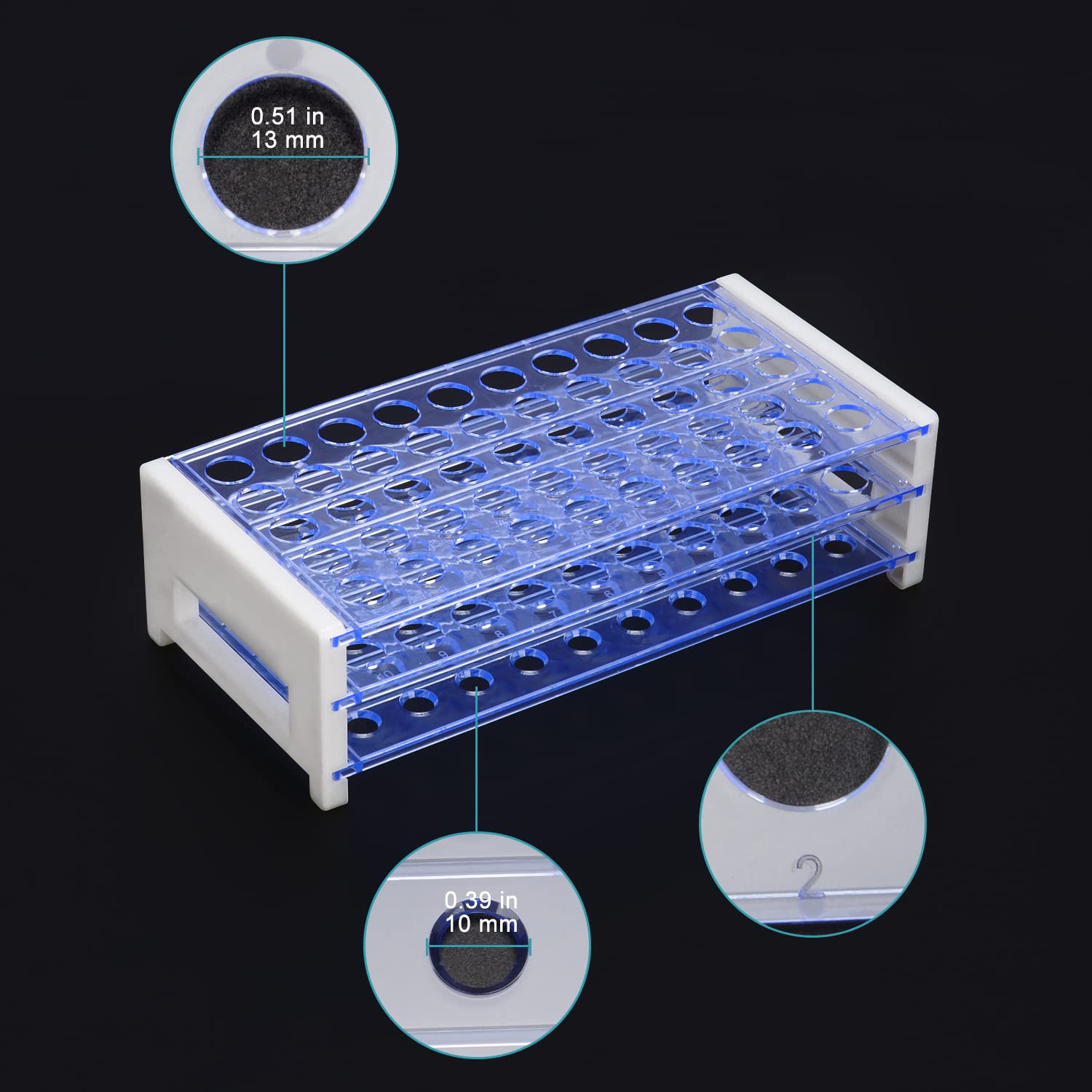 Stonylab Gradilla para Tubos de Ensayo 13 mm 50 Plazas Plástico Azul Desmontable 3 Niveles